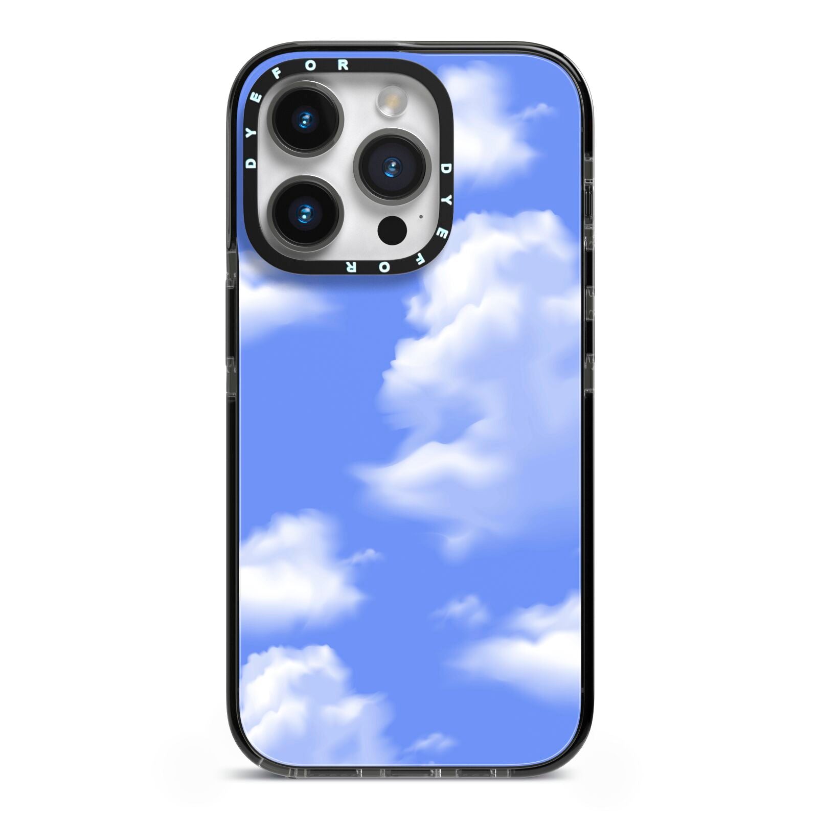 Clouds iPhone 14 Pro Black Impact Case on Silver phone