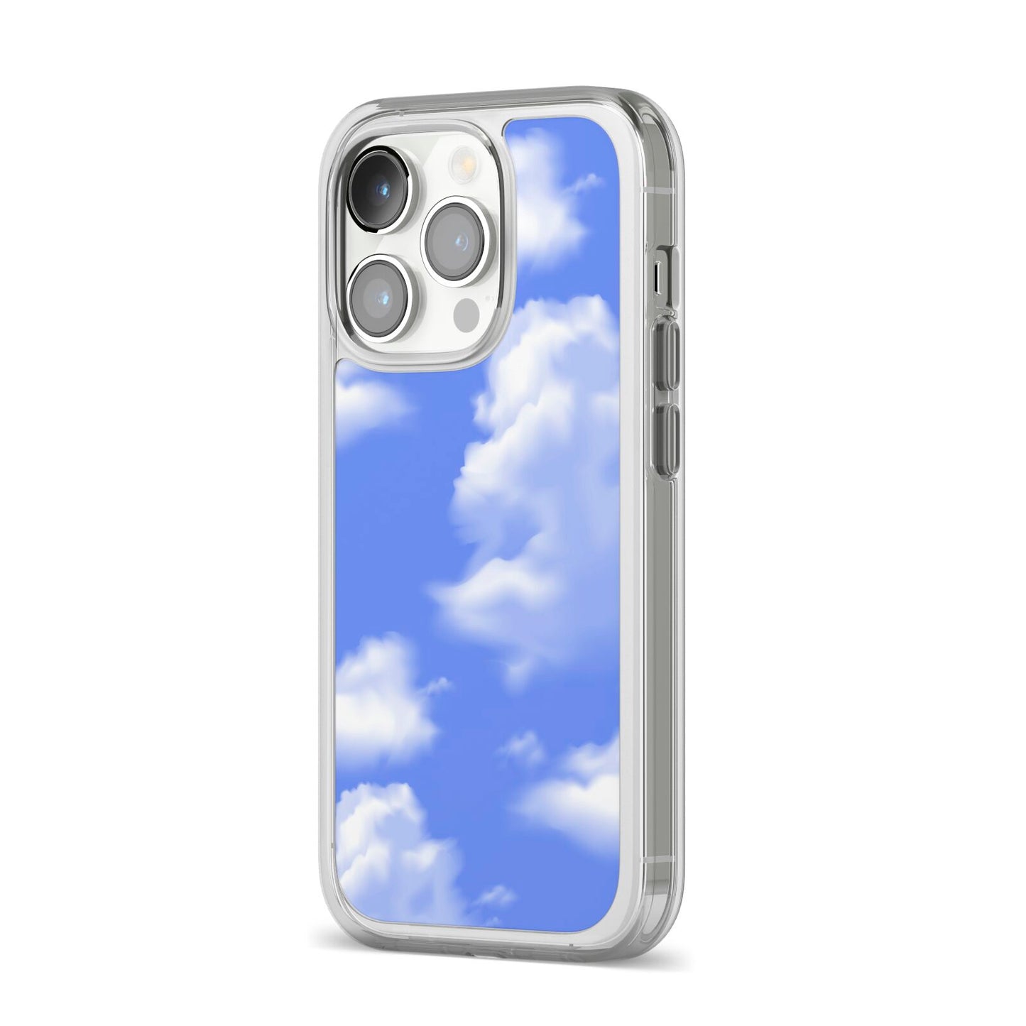 Clouds iPhone 14 Pro Clear Tough Case Silver Angled Image