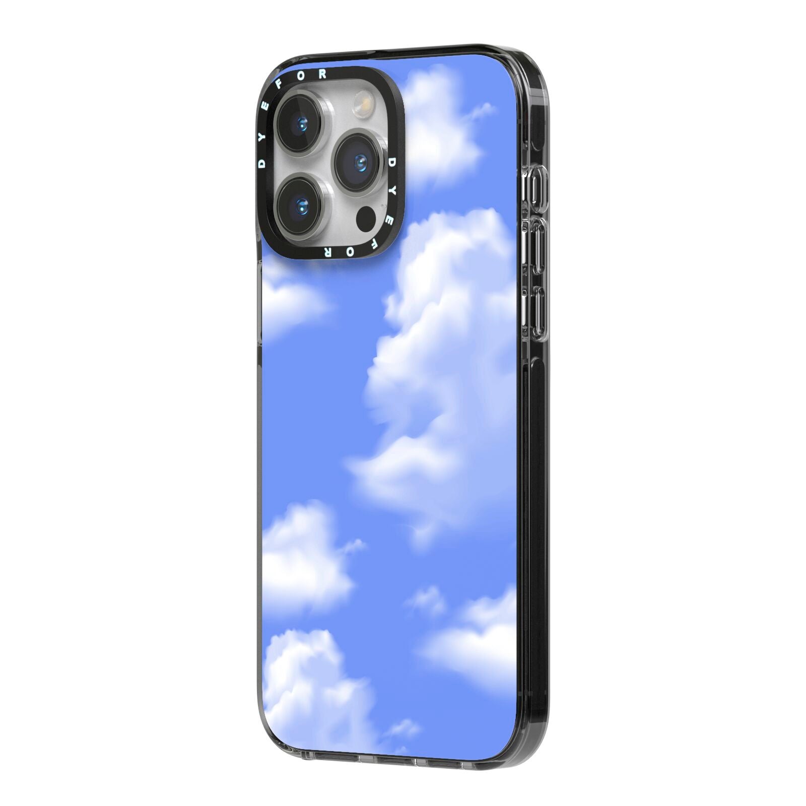 Clouds iPhone 14 Pro Max Black Impact Case Side Angle on Silver phone