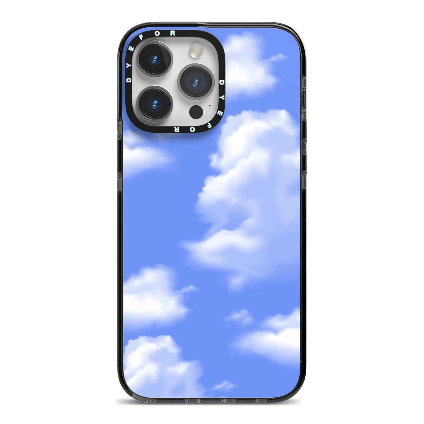 Clouds iPhone 14 Pro Max Black Impact Case on Silver phone