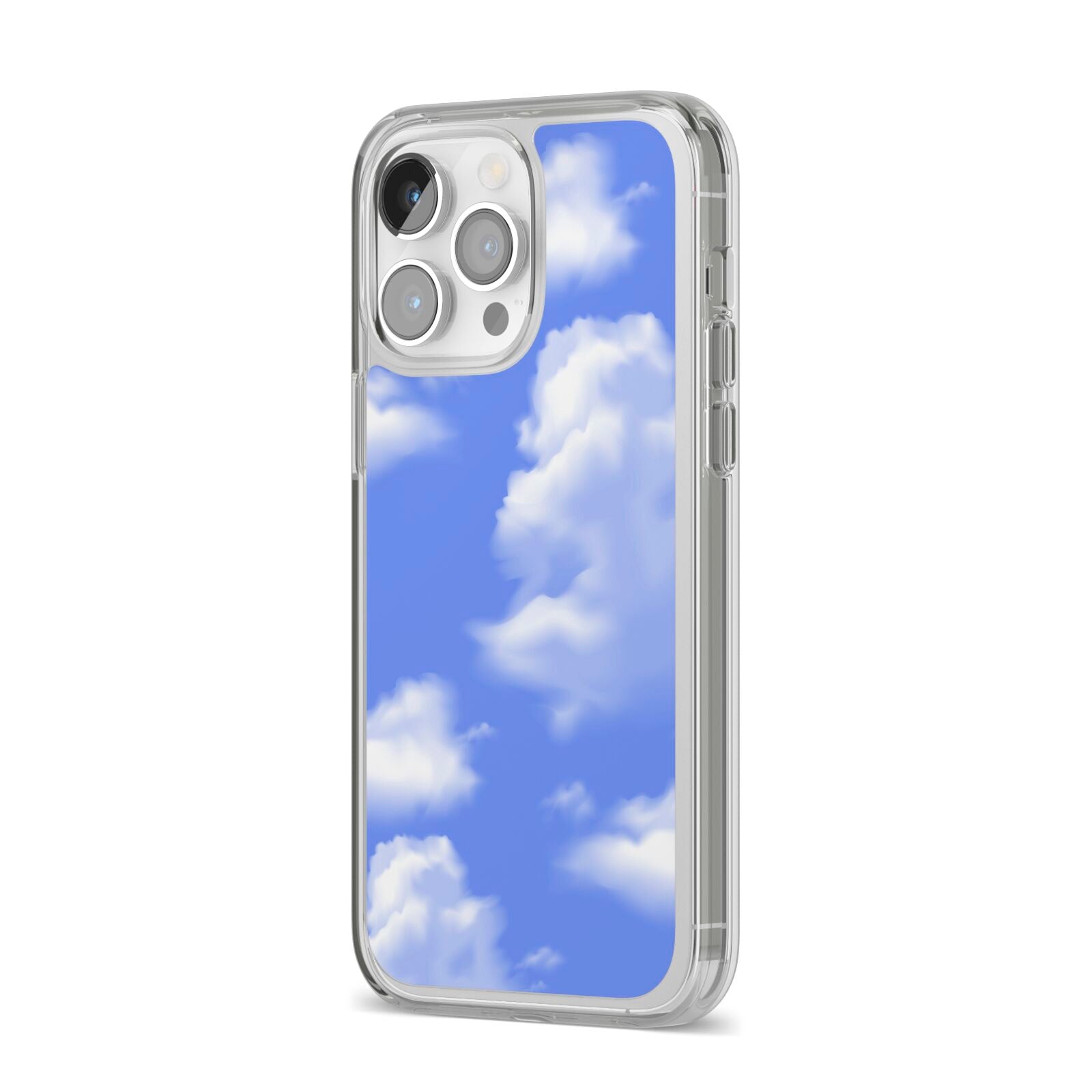 Clouds iPhone 14 Pro Max Clear Tough Case Silver Angled Image