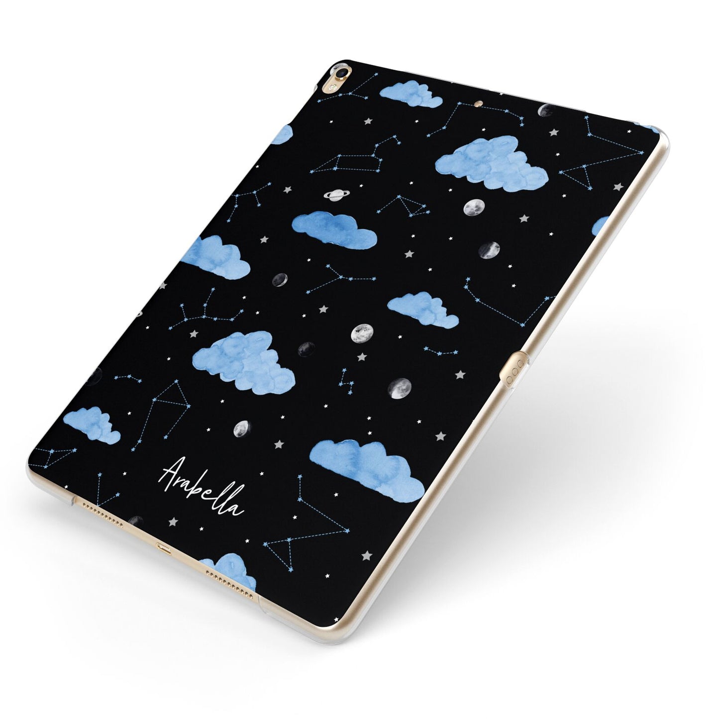 Cloudy Night Sky with Name Apple iPad Case on Gold iPad Side View