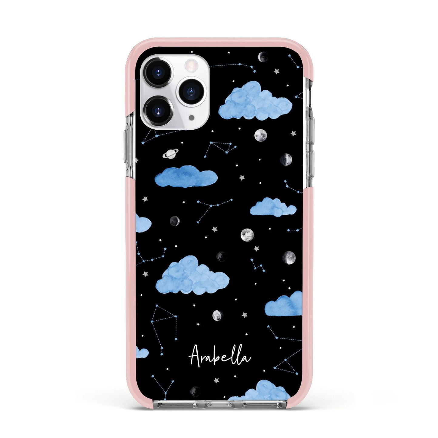 Cloudy Night Sky with Name Apple iPhone 11 Pro in Silver with Pink Impact Case