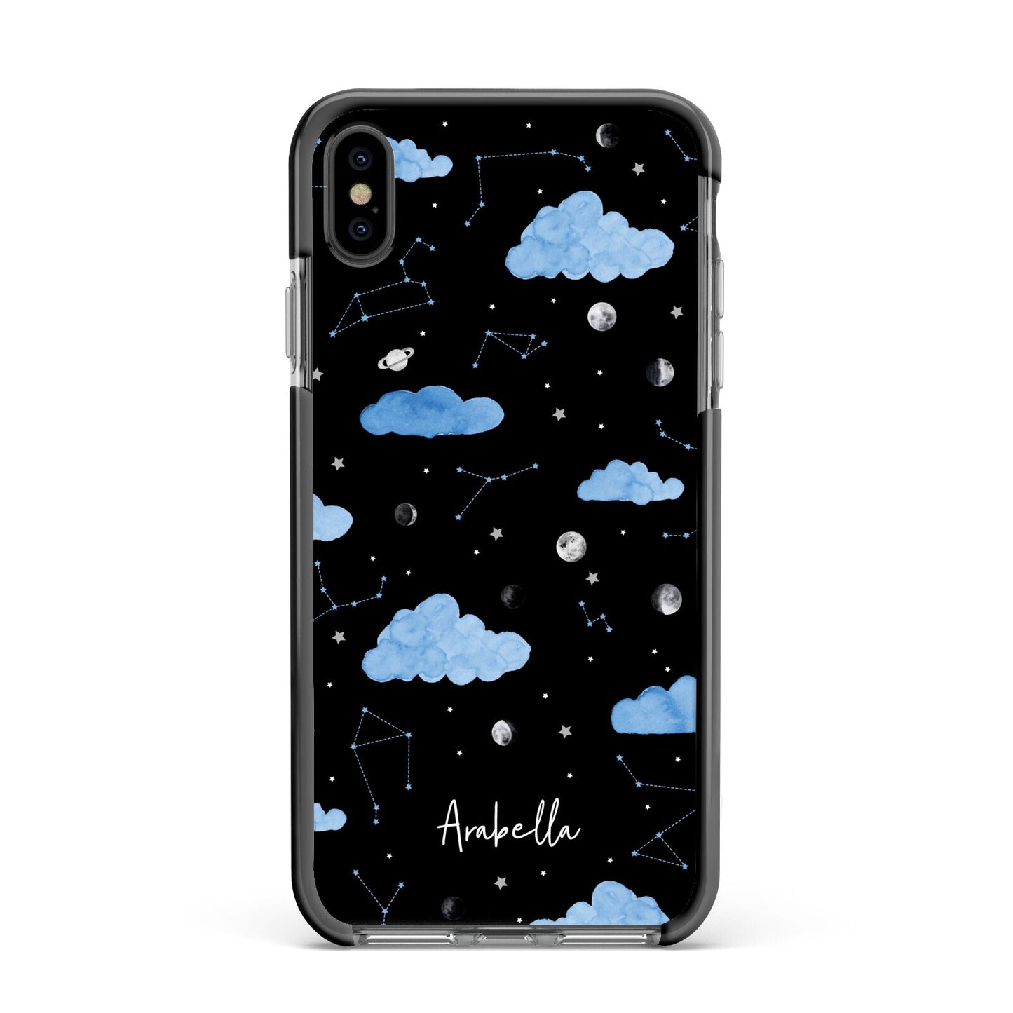 Cloudy Night Sky with Name Apple iPhone Xs Max Impact Case Black Edge on Black Phone