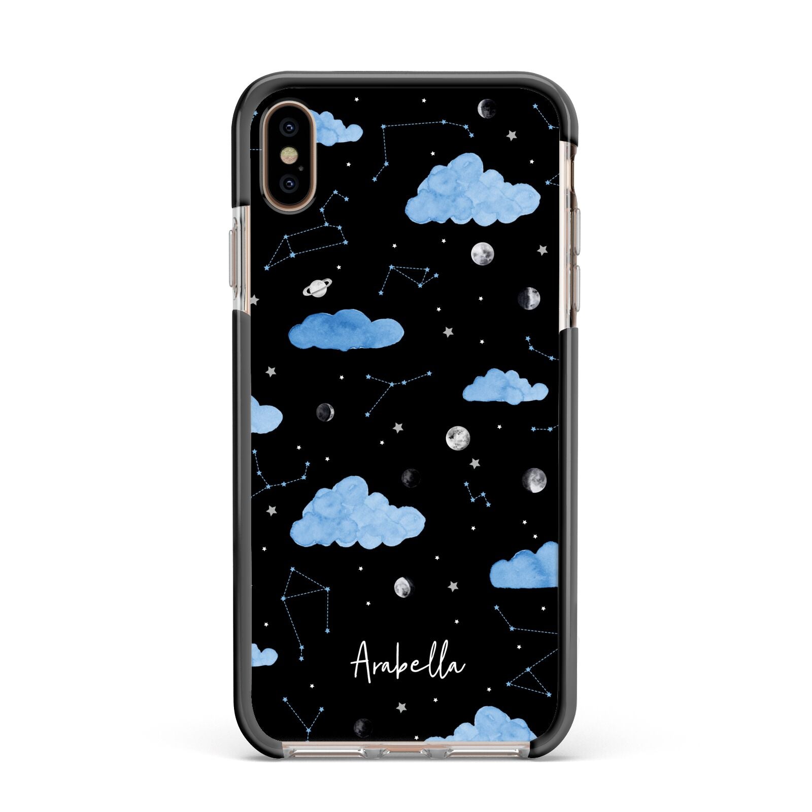 Cloudy Night Sky with Name Apple iPhone Xs Max Impact Case Black Edge on Gold Phone