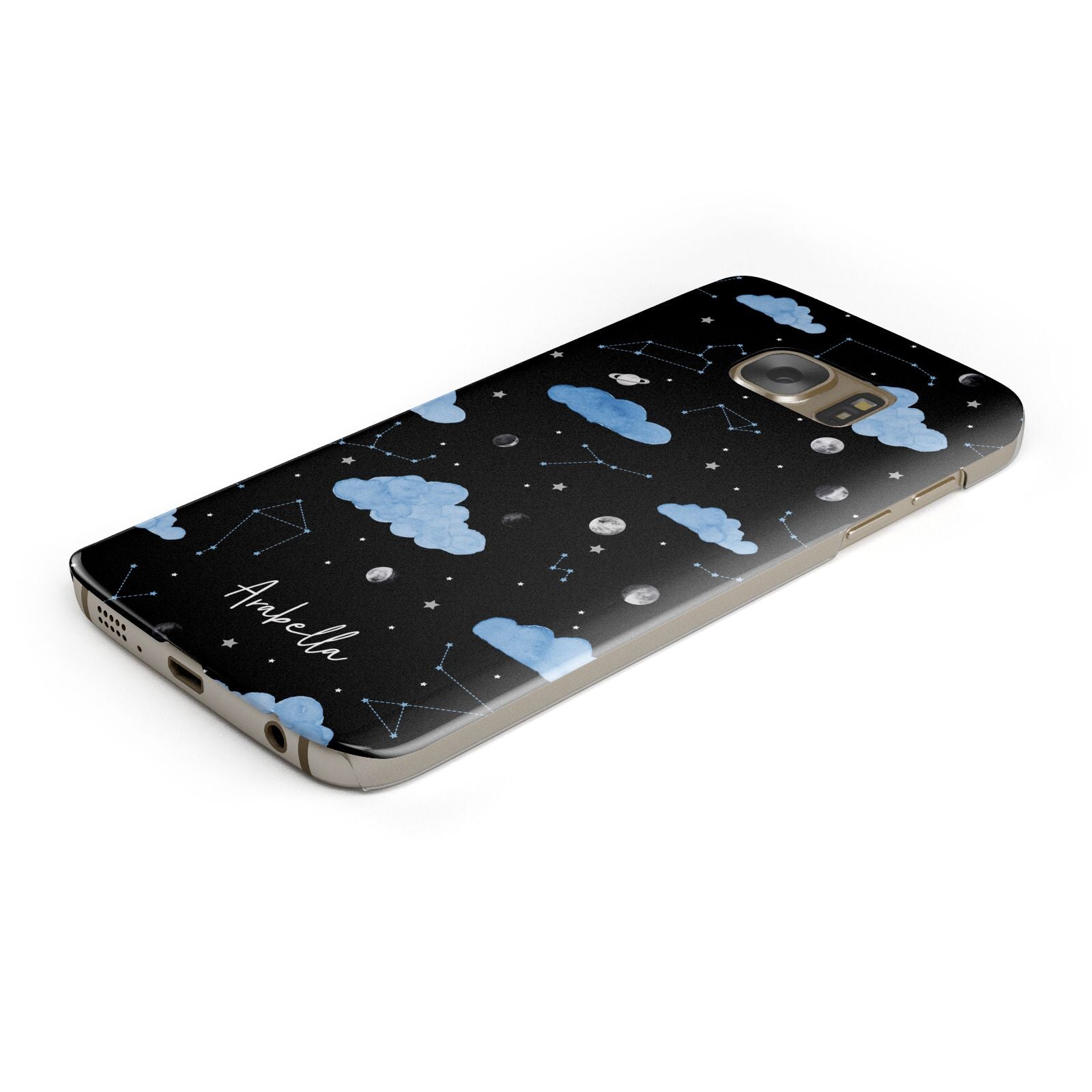 Cloudy Night Sky with Name Protective Samsung Galaxy Case Angled Image