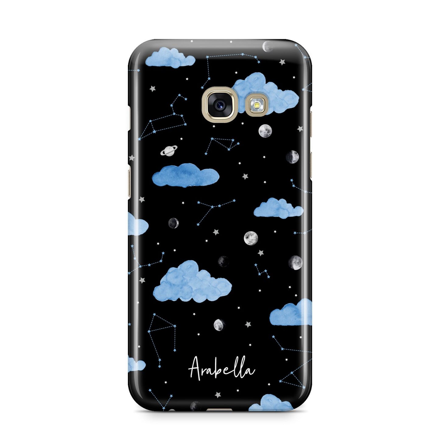 Cloudy Night Sky with Name Samsung Galaxy A3 2017 Case on gold phone