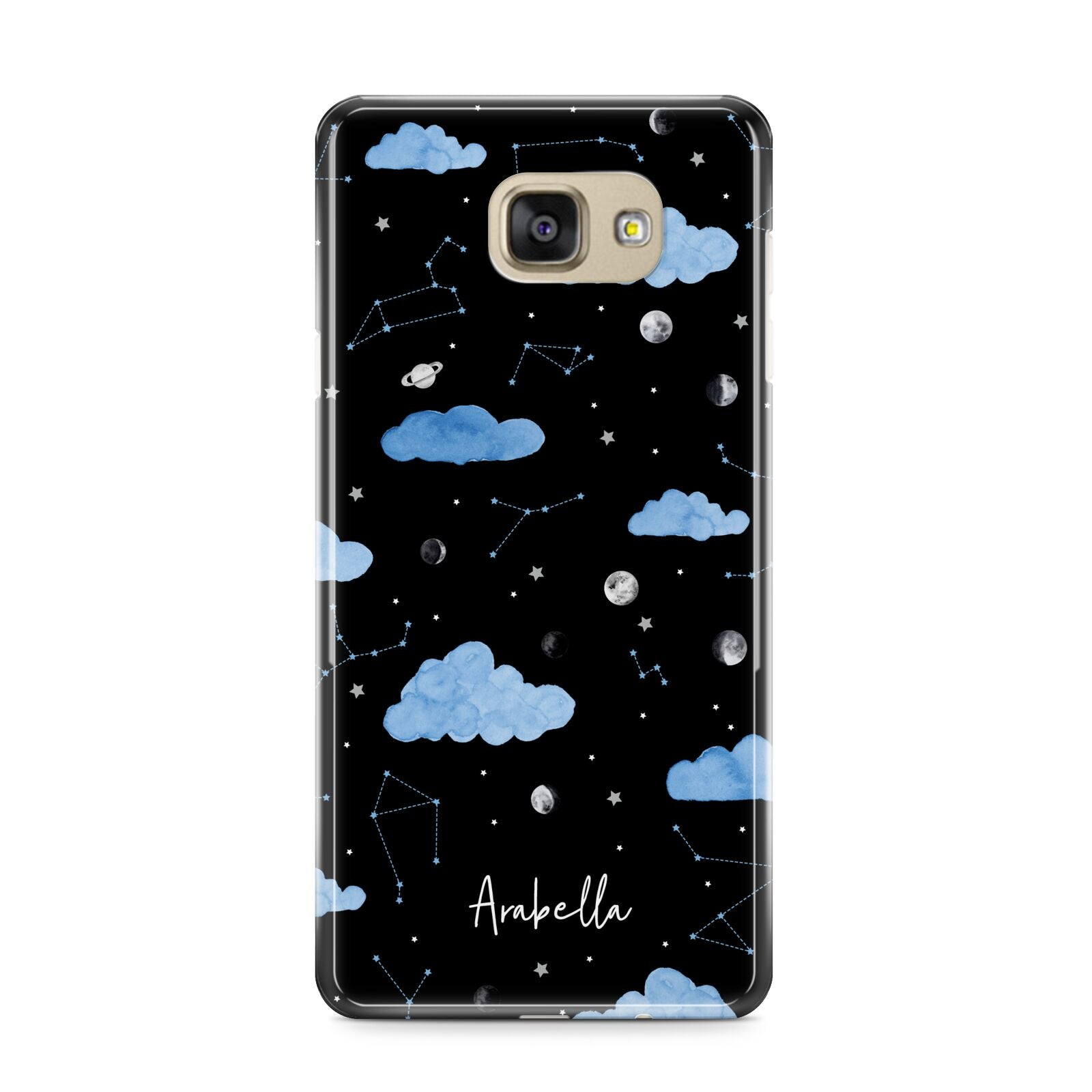 Cloudy Night Sky with Name Samsung Galaxy A9 2016 Case on gold phone