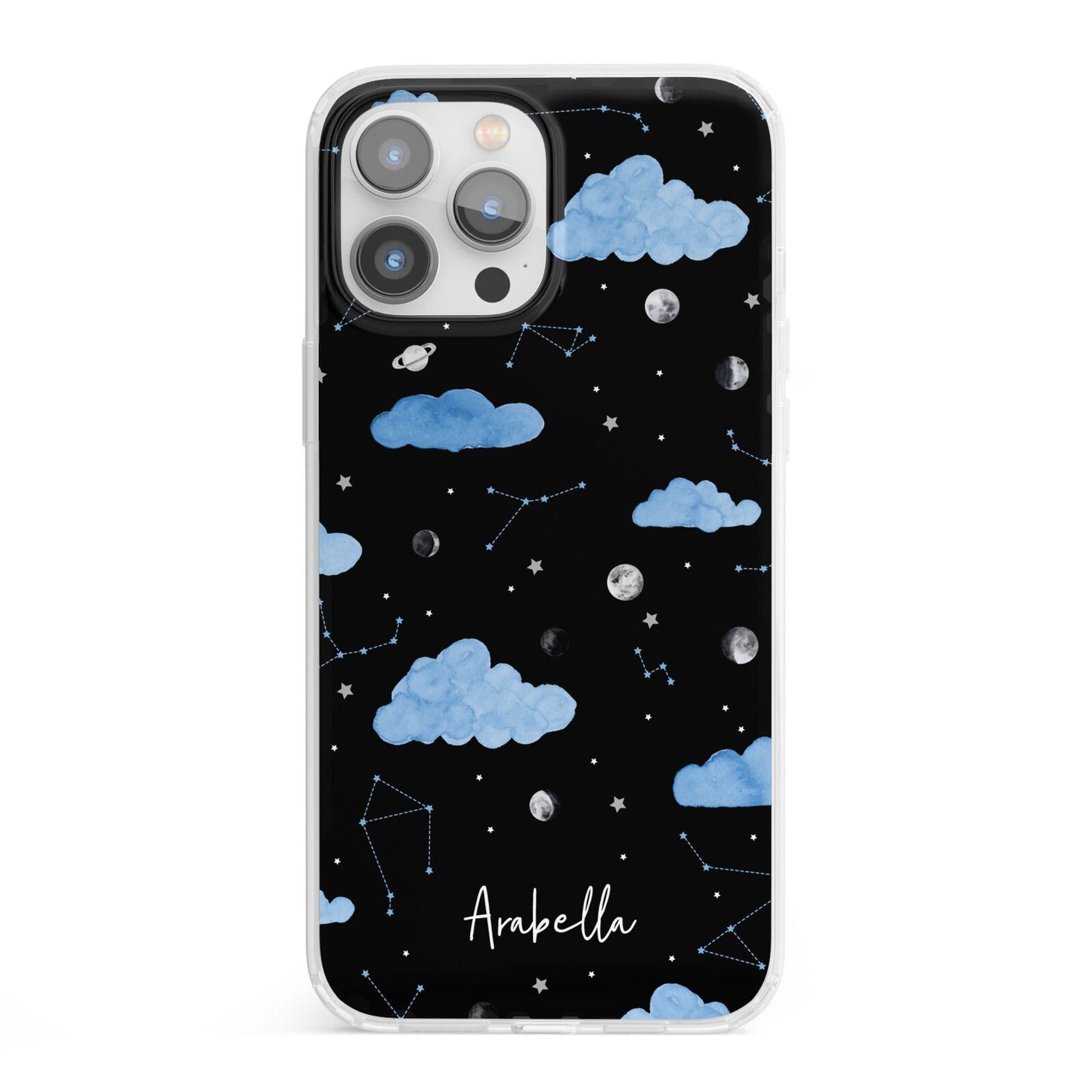 Cloudy Night Sky with Name iPhone 13 Pro Max Clear Bumper Case