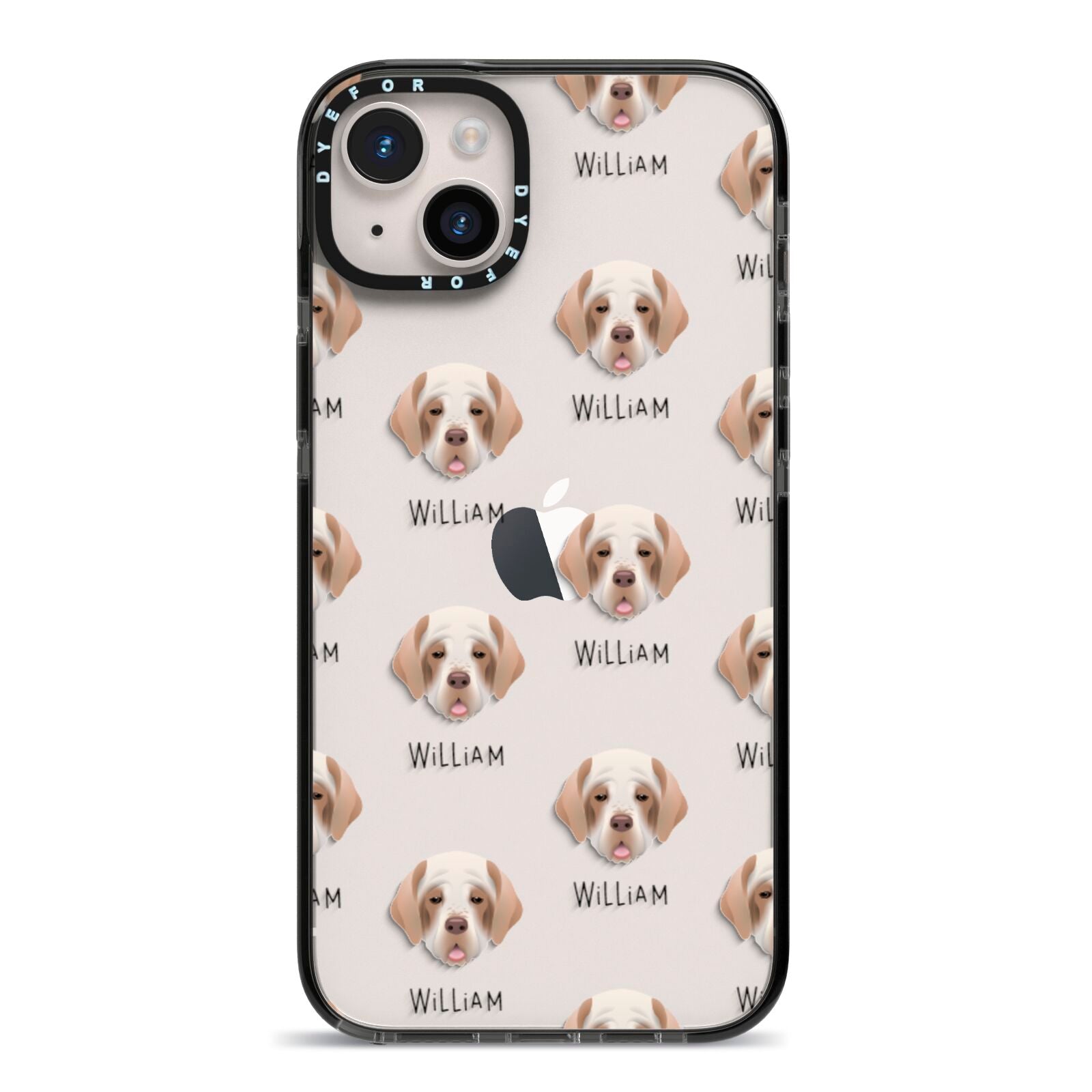 Clumber Spaniel Icon with Name iPhone 14 Plus Black Impact Case on Silver phone