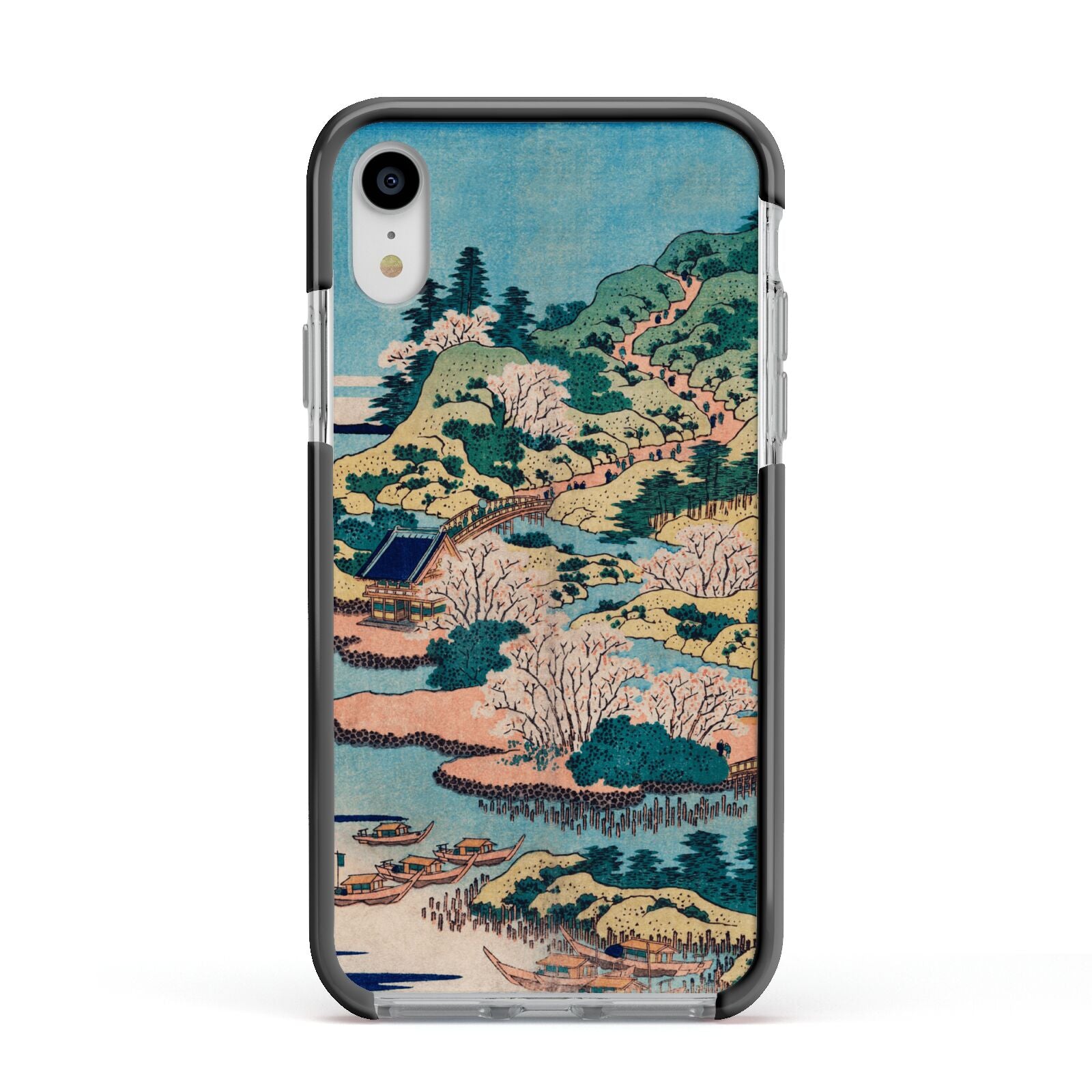 Coastal Community By Katsushika Hokusai Apple iPhone XR Impact Case Black Edge on Silver Phone