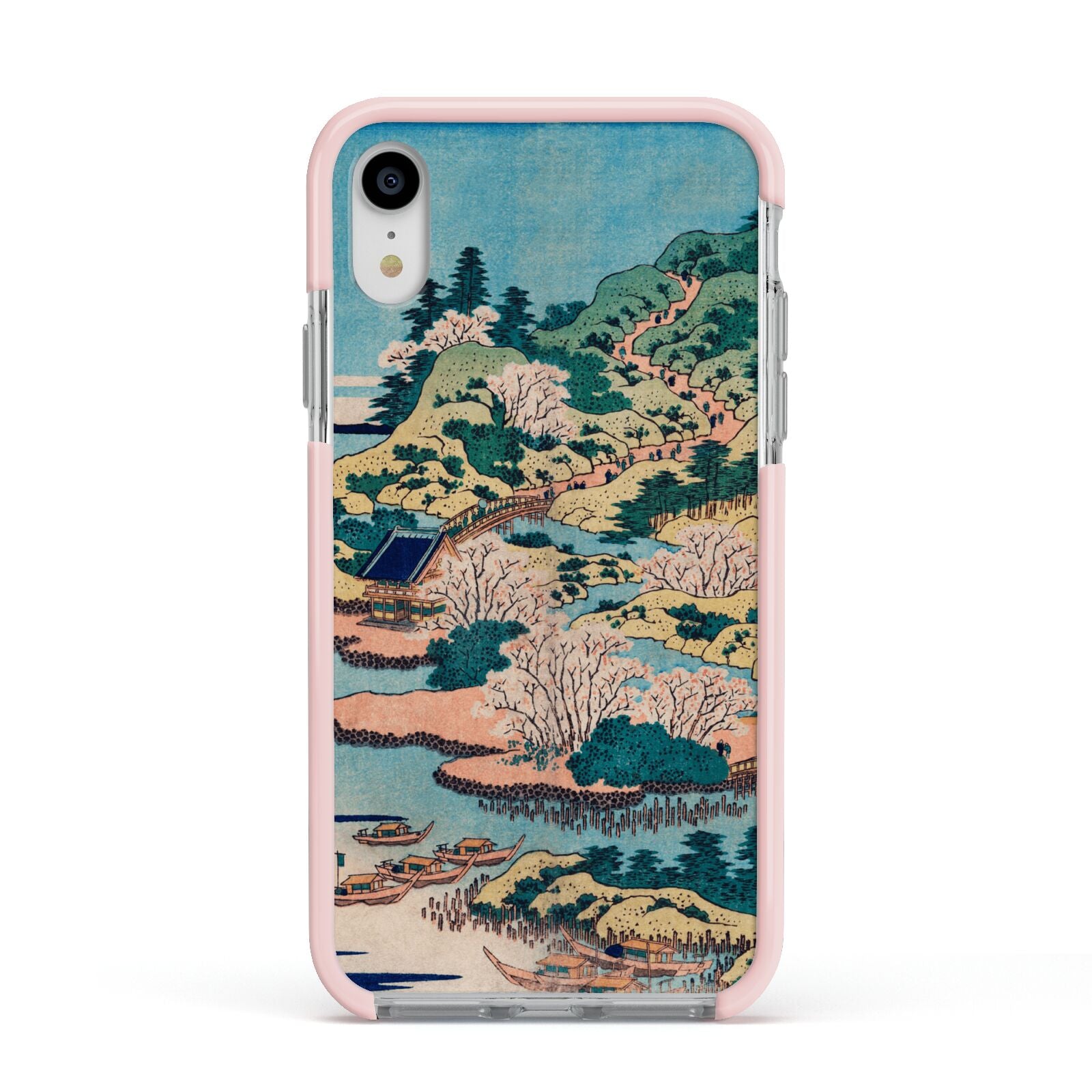 Coastal Community By Katsushika Hokusai Apple iPhone XR Impact Case Pink Edge on Silver Phone