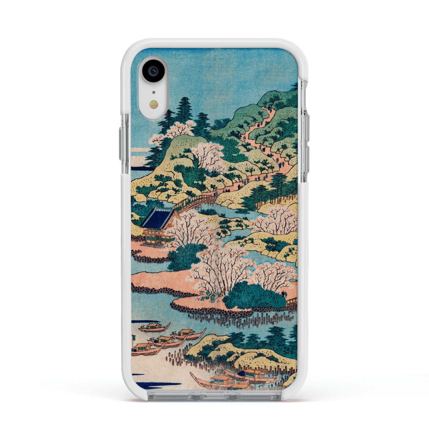 Coastal Community By Katsushika Hokusai Apple iPhone XR Impact Case White Edge on Silver Phone