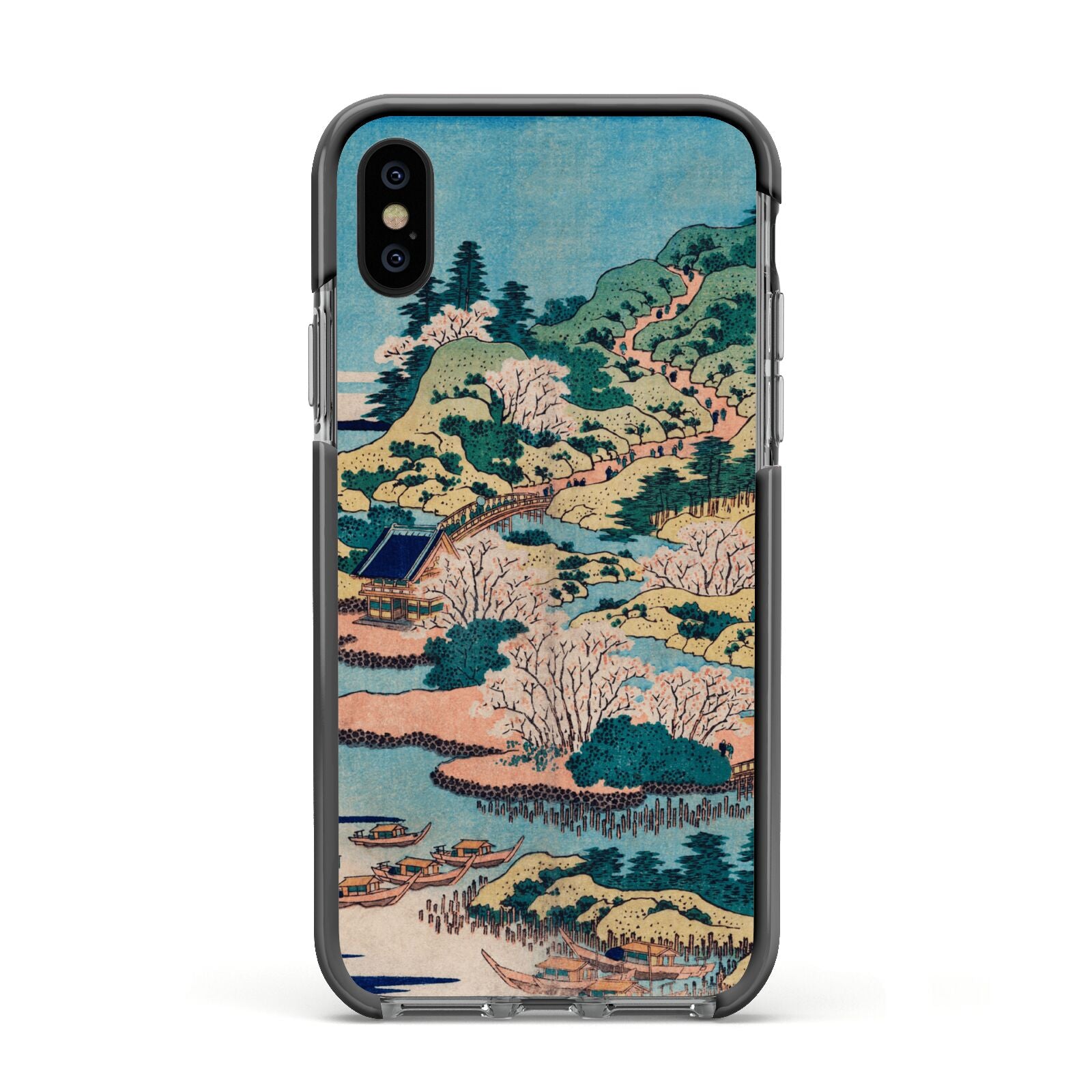 Coastal Community By Katsushika Hokusai Apple iPhone Xs Impact Case Black Edge on Black Phone