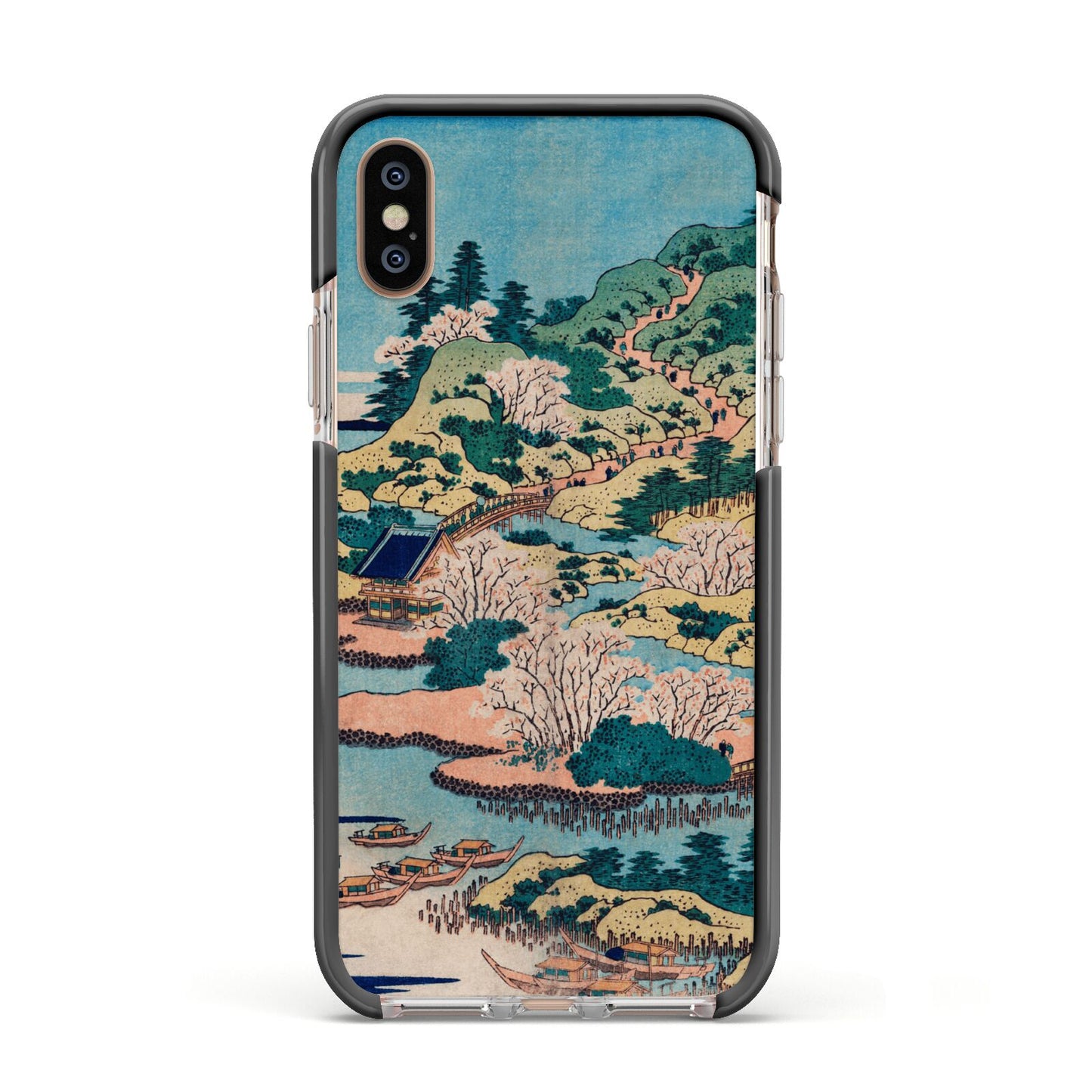 Coastal Community By Katsushika Hokusai Apple iPhone Xs Impact Case Black Edge on Gold Phone