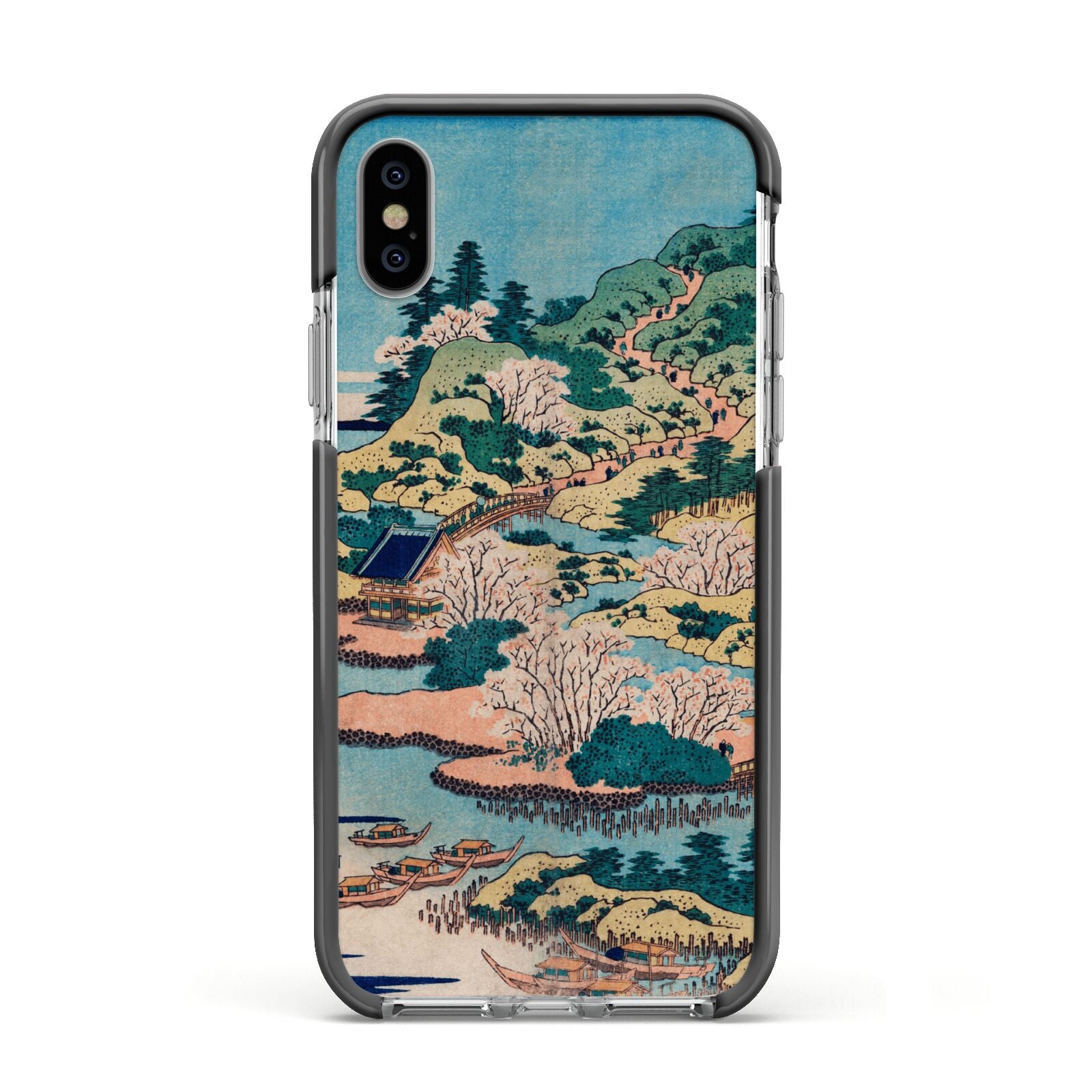 Coastal Community By Katsushika Hokusai Apple iPhone Xs Impact Case Black Edge on Silver Phone