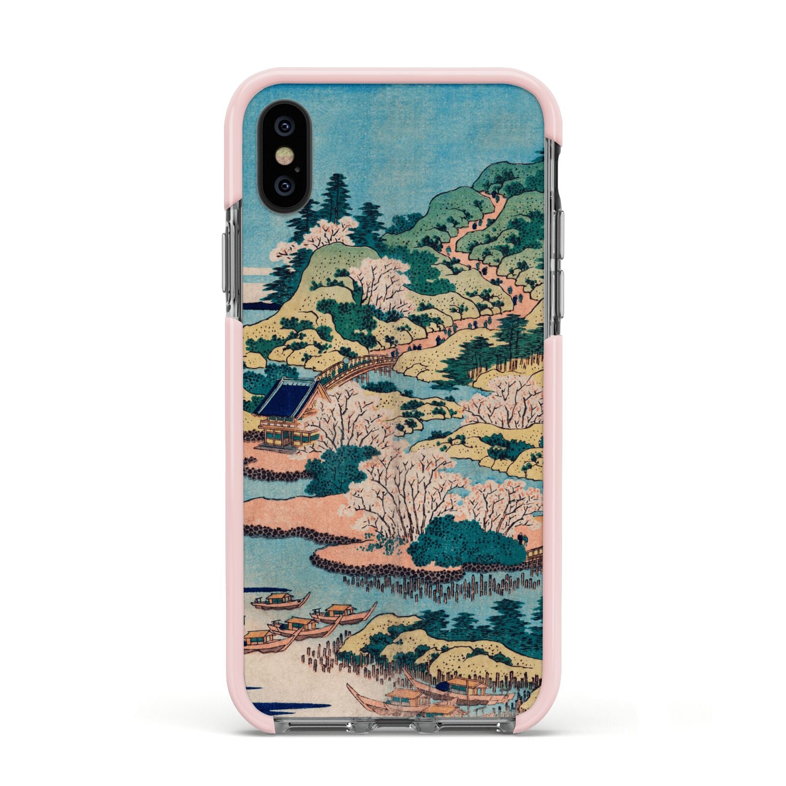 Coastal Community By Katsushika Hokusai Apple iPhone Xs Impact Case Pink Edge on Black Phone