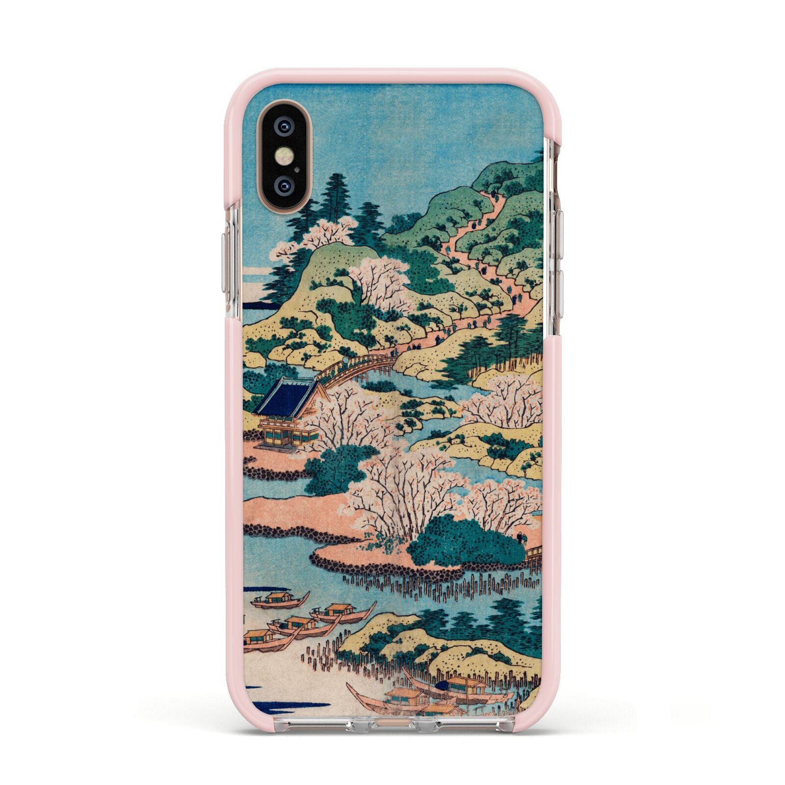 Coastal Community By Katsushika Hokusai Apple iPhone Xs Impact Case Pink Edge on Gold Phone