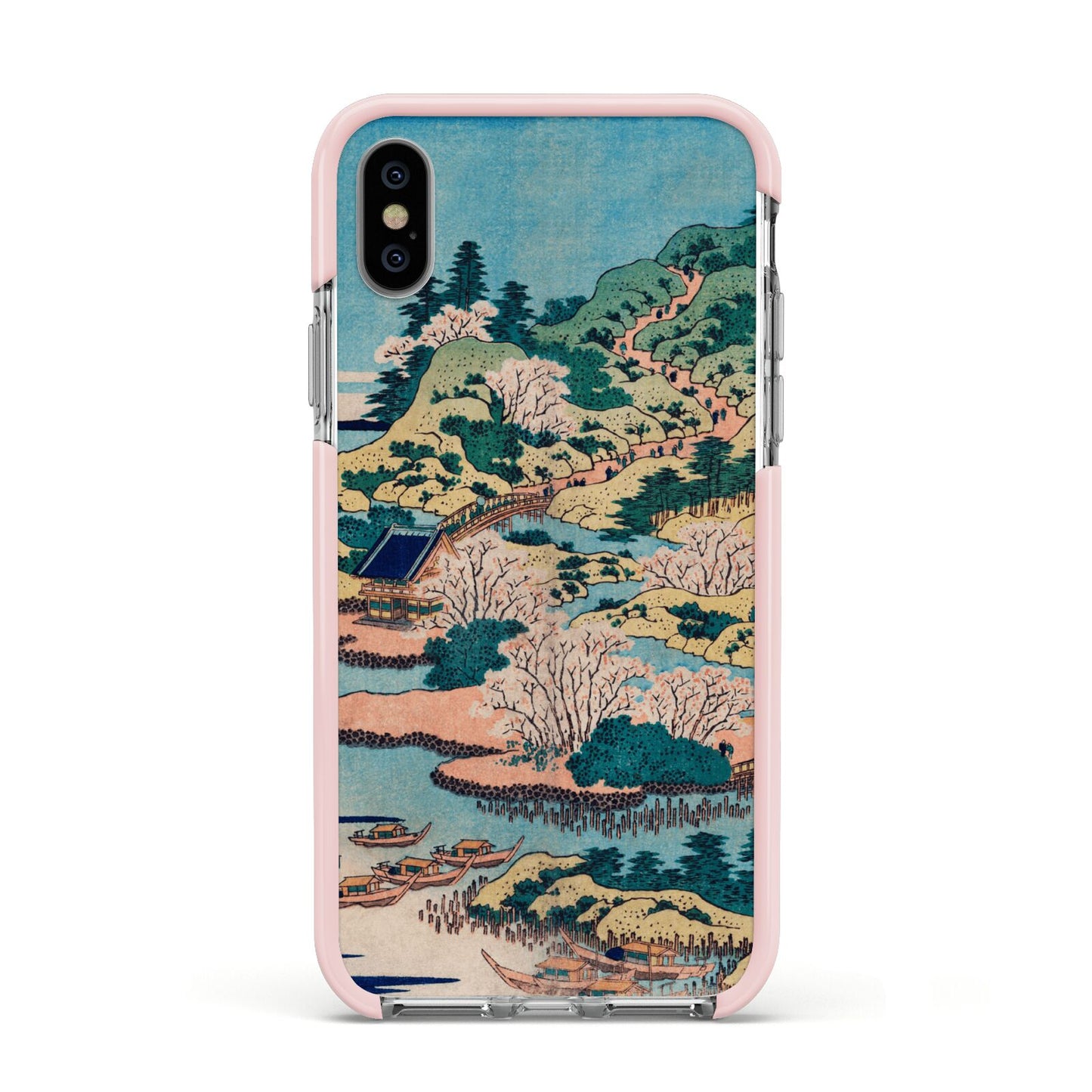 Coastal Community By Katsushika Hokusai Apple iPhone Xs Impact Case Pink Edge on Silver Phone