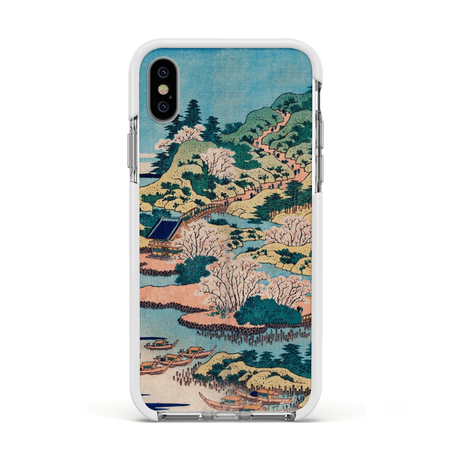 Coastal Community By Katsushika Hokusai Apple iPhone Xs Impact Case White Edge on Silver Phone