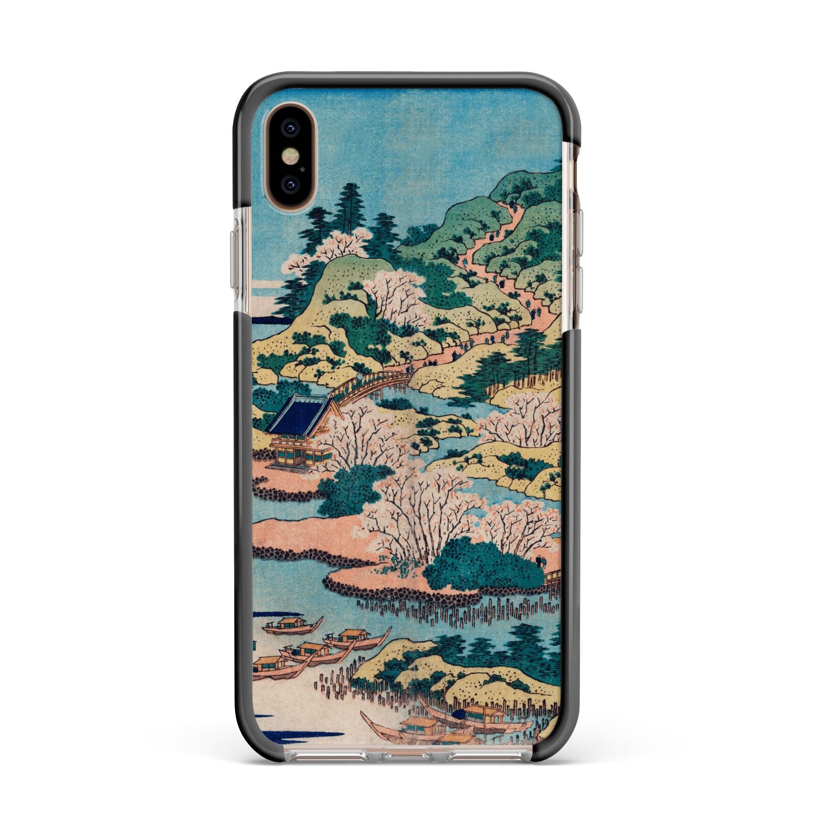 Coastal Community By Katsushika Hokusai Apple iPhone Xs Max Impact Case Black Edge on Gold Phone