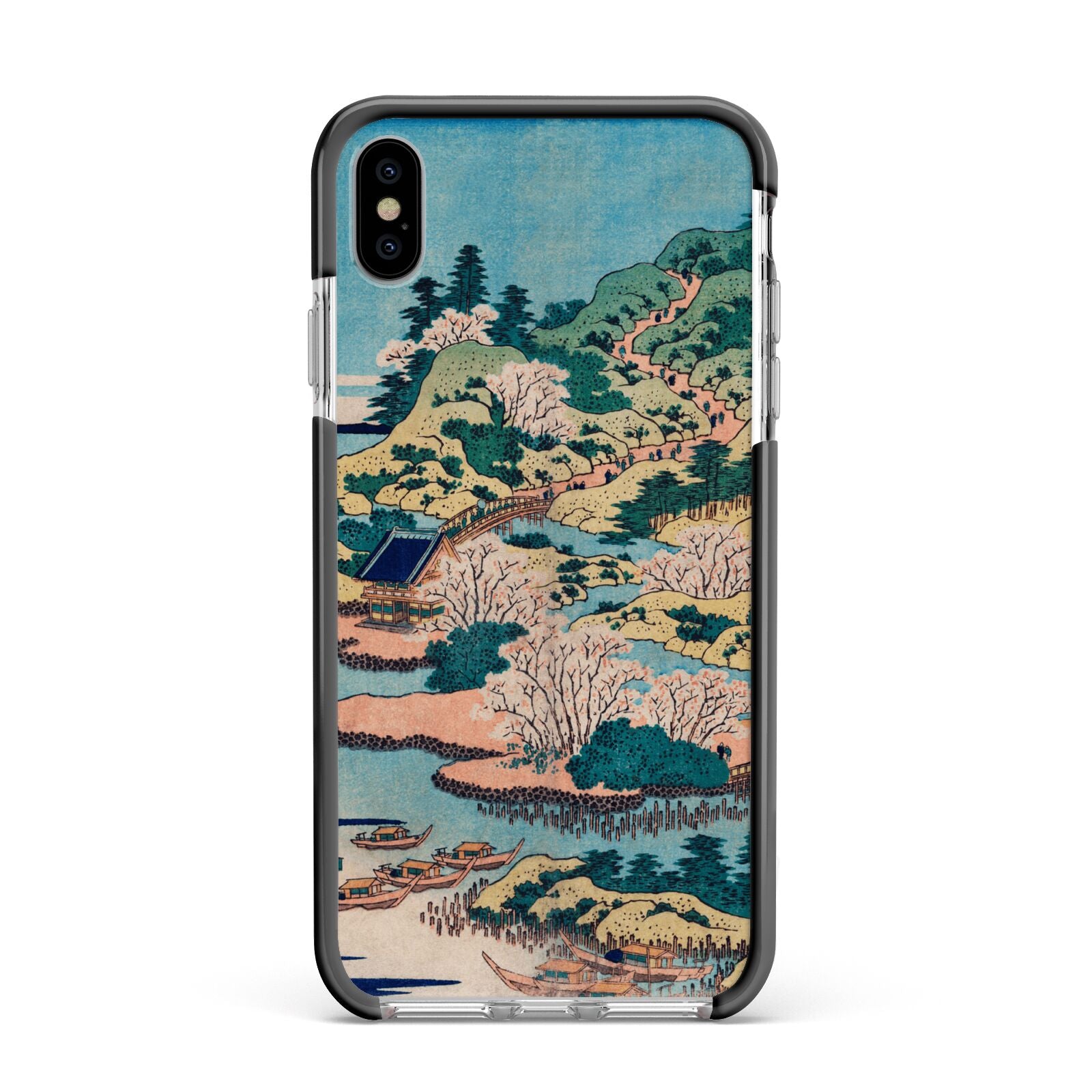 Coastal Community By Katsushika Hokusai Apple iPhone Xs Max Impact Case Black Edge on Silver Phone