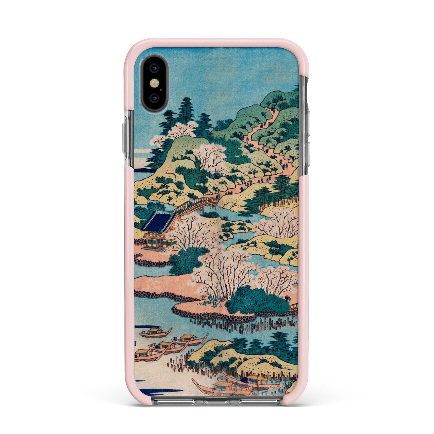 Coastal Community By Katsushika Hokusai Apple iPhone Xs Max Impact Case Pink Edge on Black Phone