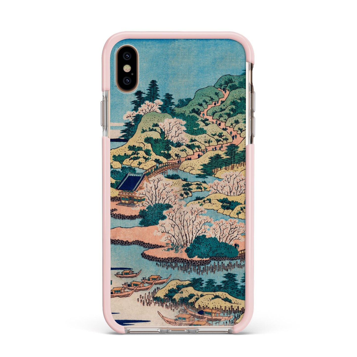 Coastal Community By Katsushika Hokusai Apple iPhone Xs Max Impact Case Pink Edge on Gold Phone