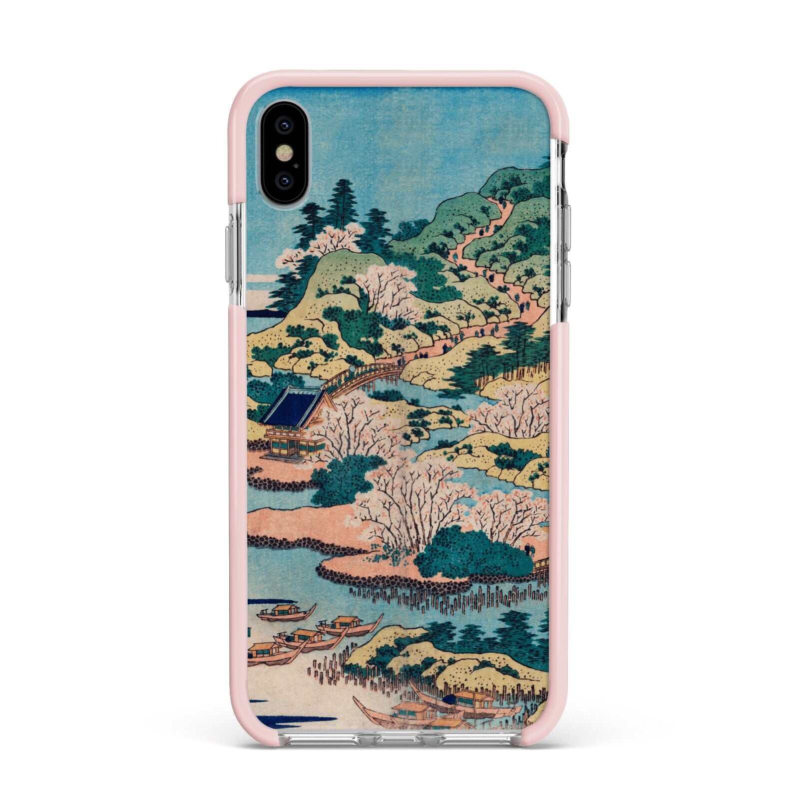 Coastal Community By Katsushika Hokusai Apple iPhone Xs Max Impact Case Pink Edge on Silver Phone