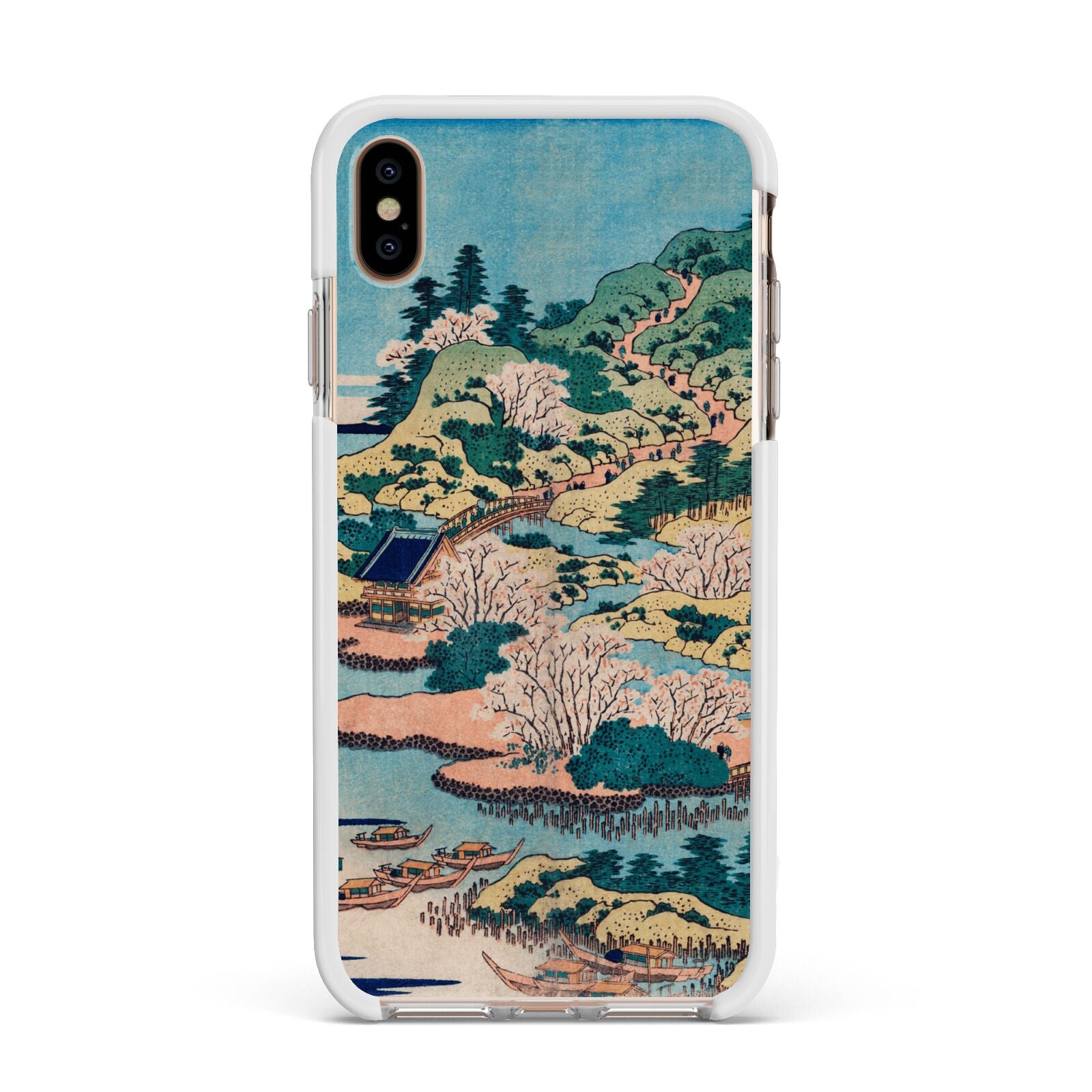 Coastal Community By Katsushika Hokusai Apple iPhone Xs Max Impact Case White Edge on Gold Phone