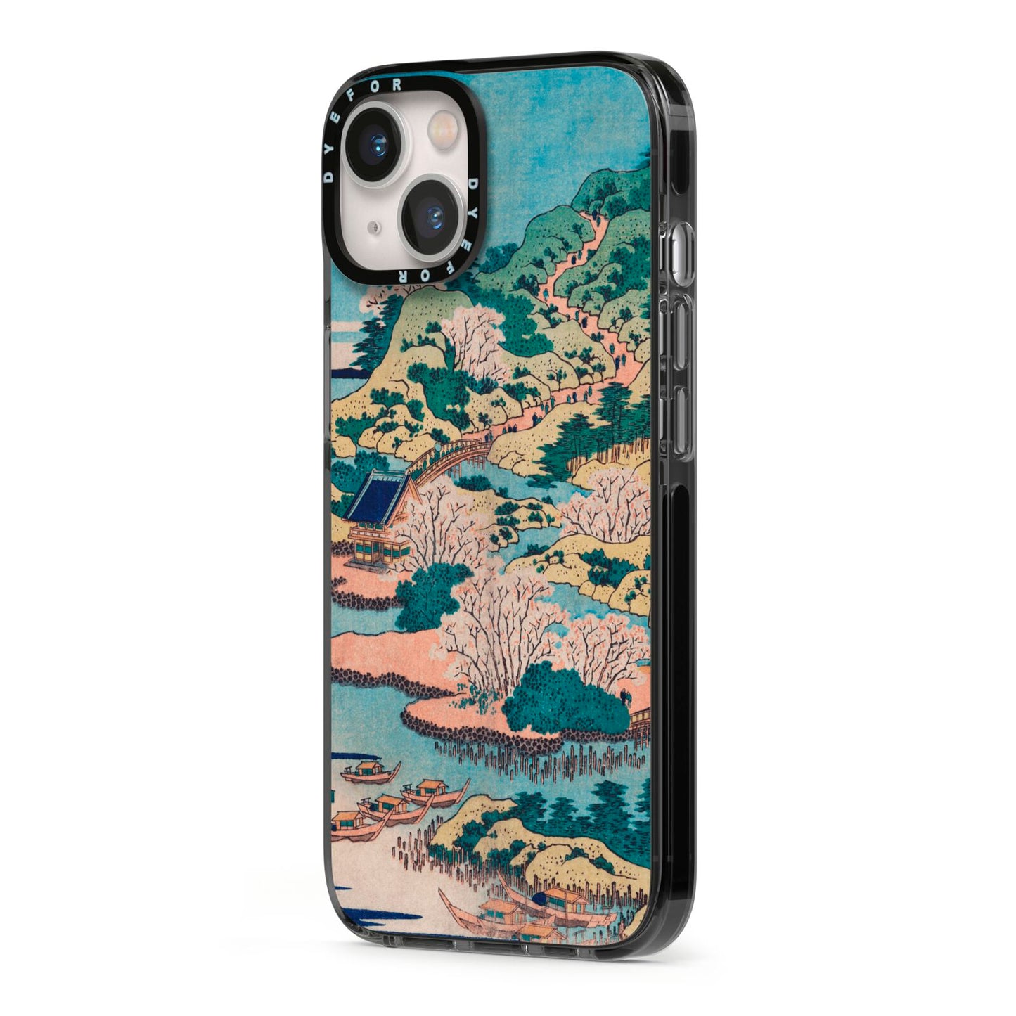 Coastal Community By Katsushika Hokusai iPhone 13 Black Impact Case Side Angle on Silver phone