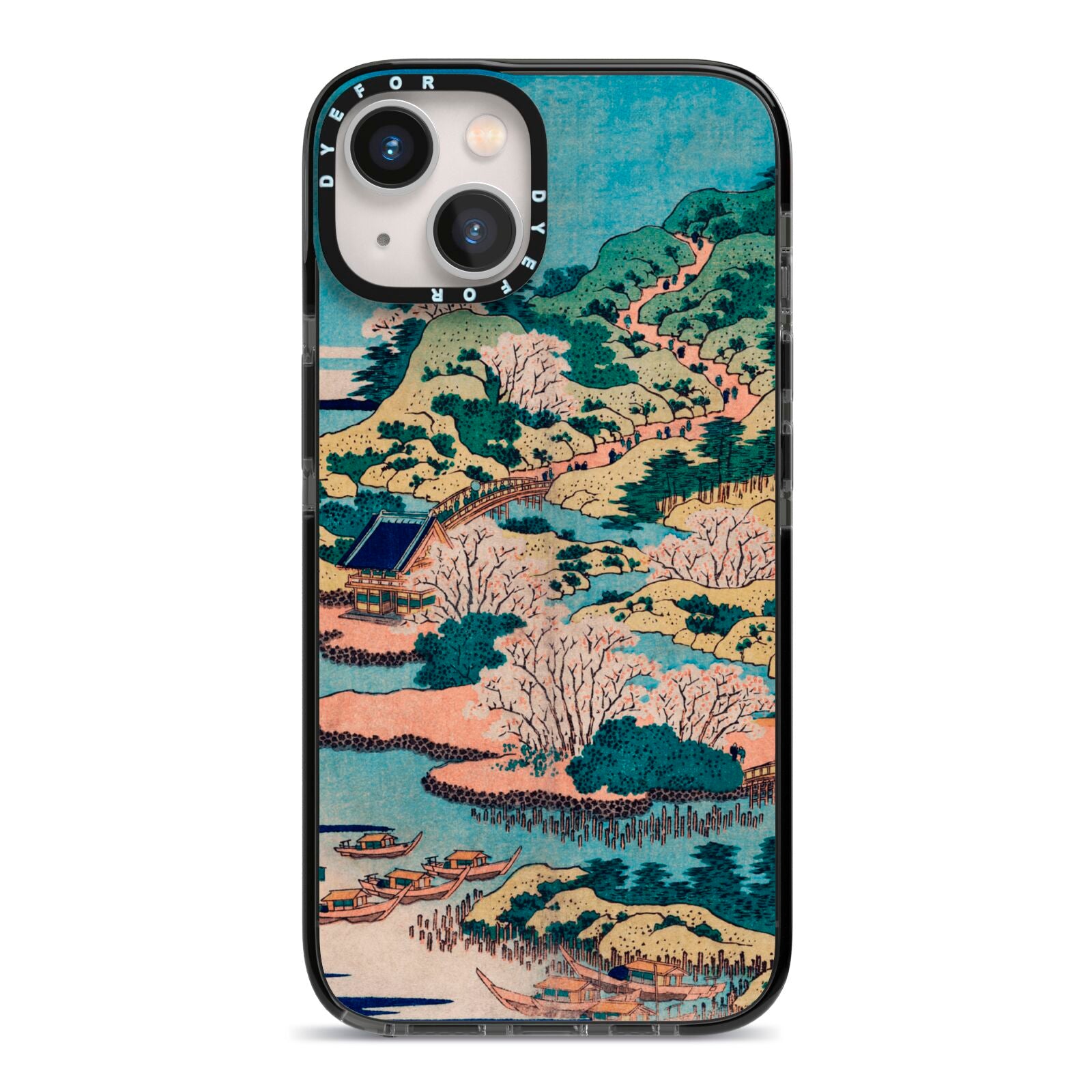 Coastal Community By Katsushika Hokusai iPhone 13 Black Impact Case on Silver phone