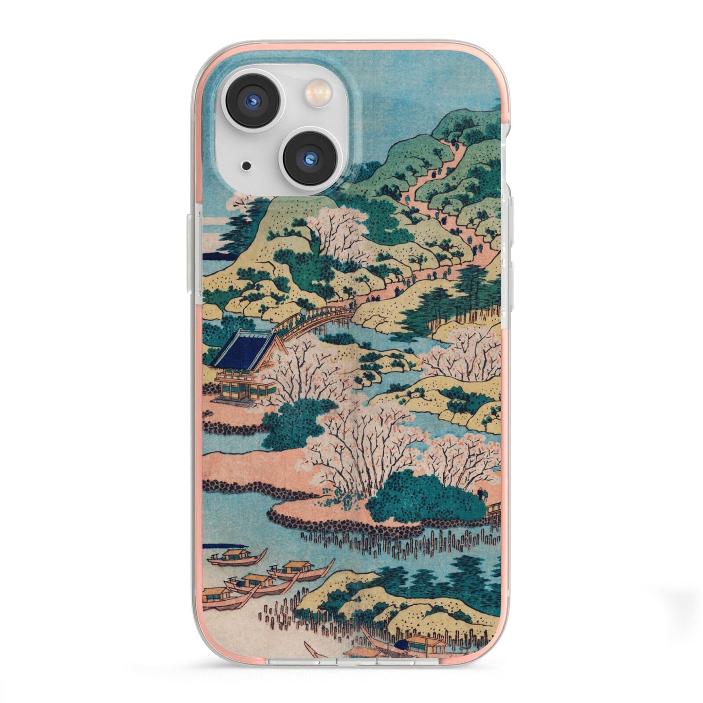 Coastal Community By Katsushika Hokusai iPhone 13 Mini TPU Impact Case with Pink Edges