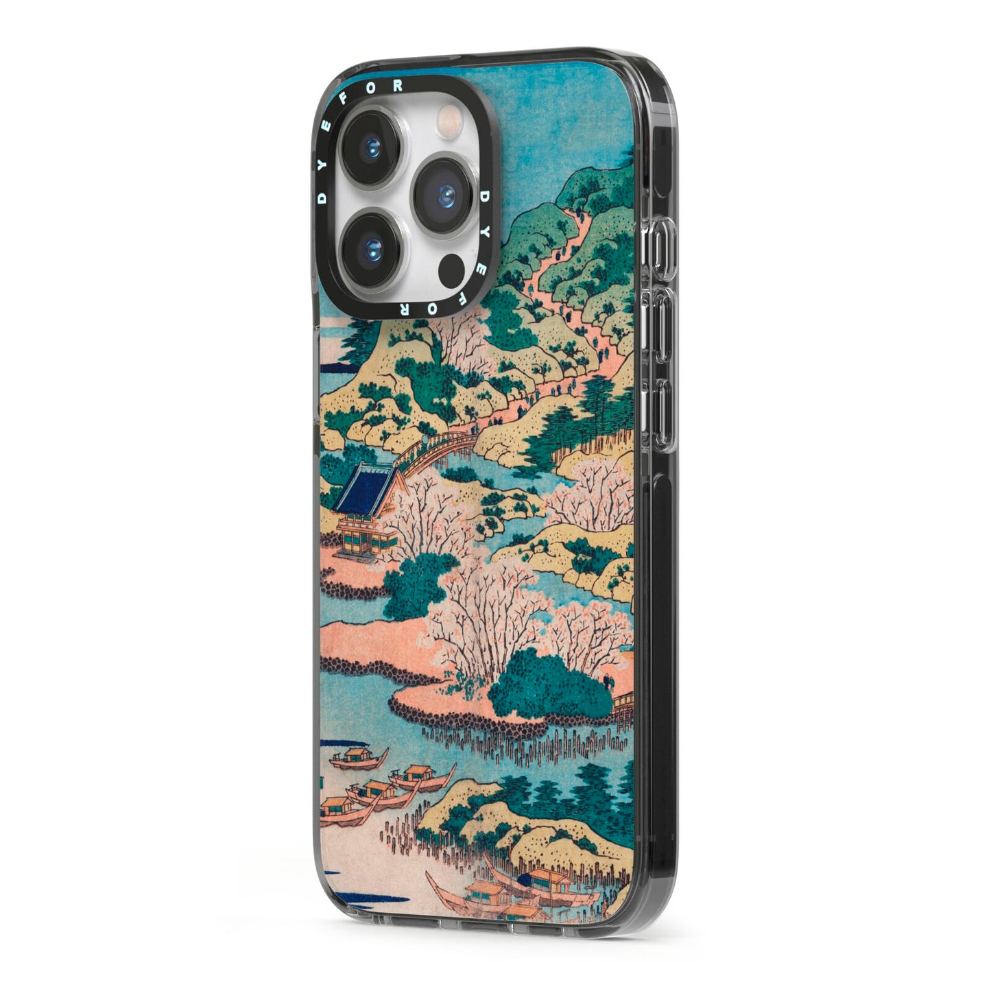 Coastal Community By Katsushika Hokusai iPhone 13 Pro Black Impact Case Side Angle on Silver phone