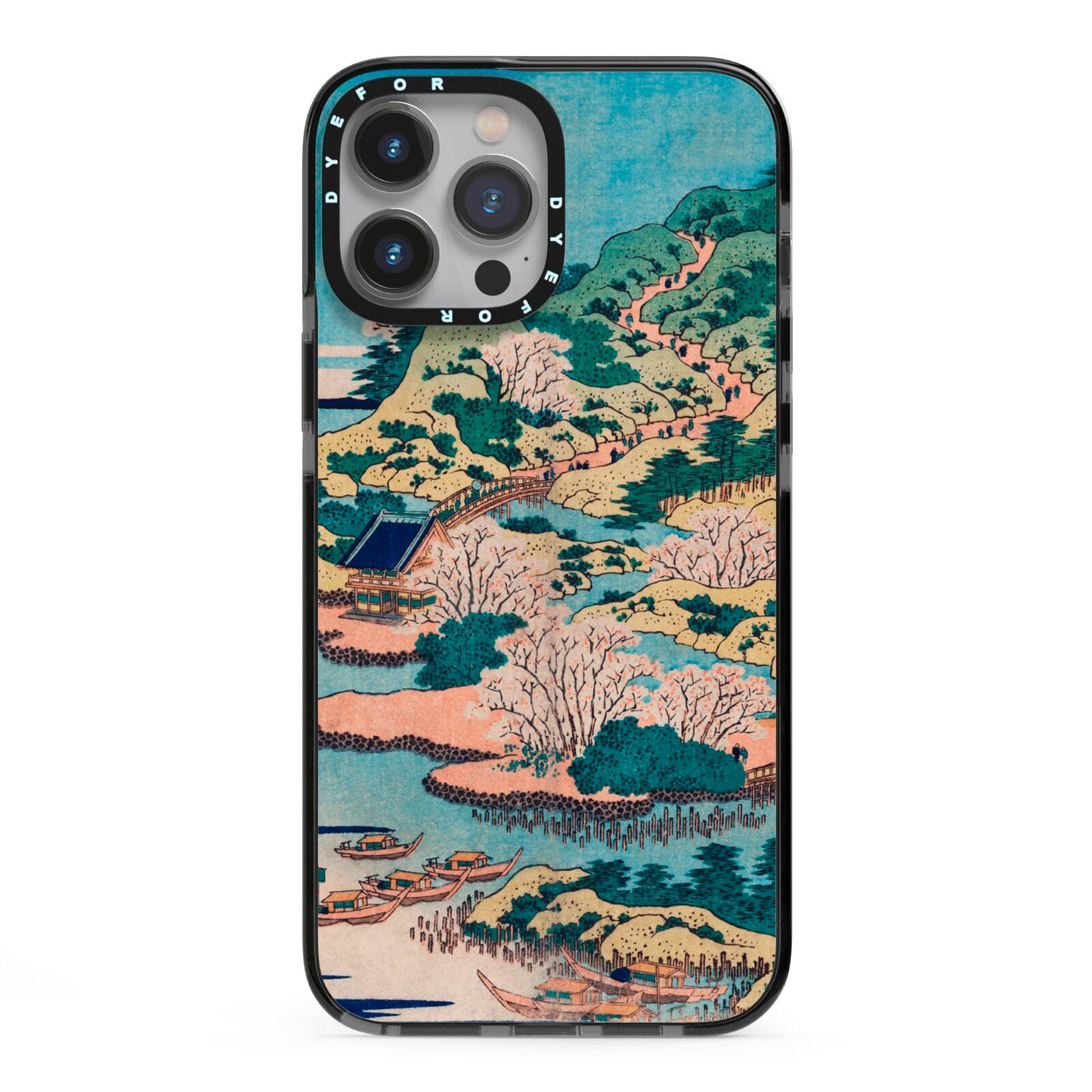 Coastal Community By Katsushika Hokusai iPhone 13 Pro Max Black Impact Case on Silver phone