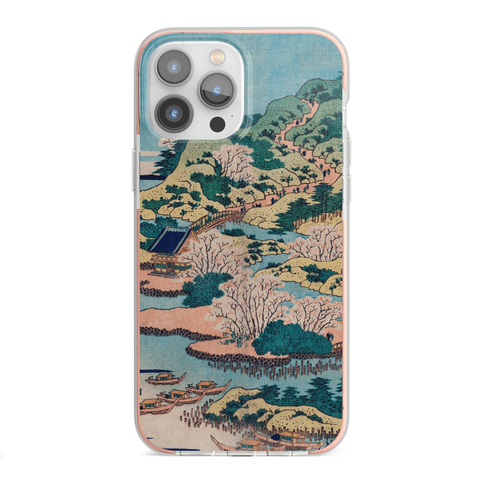 Coastal Community By Katsushika Hokusai iPhone 13 Pro Max TPU Impact Case with Pink Edges