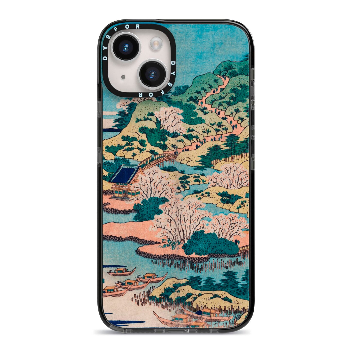 Coastal Community By Katsushika Hokusai iPhone 14 Black Impact Case on Silver phone