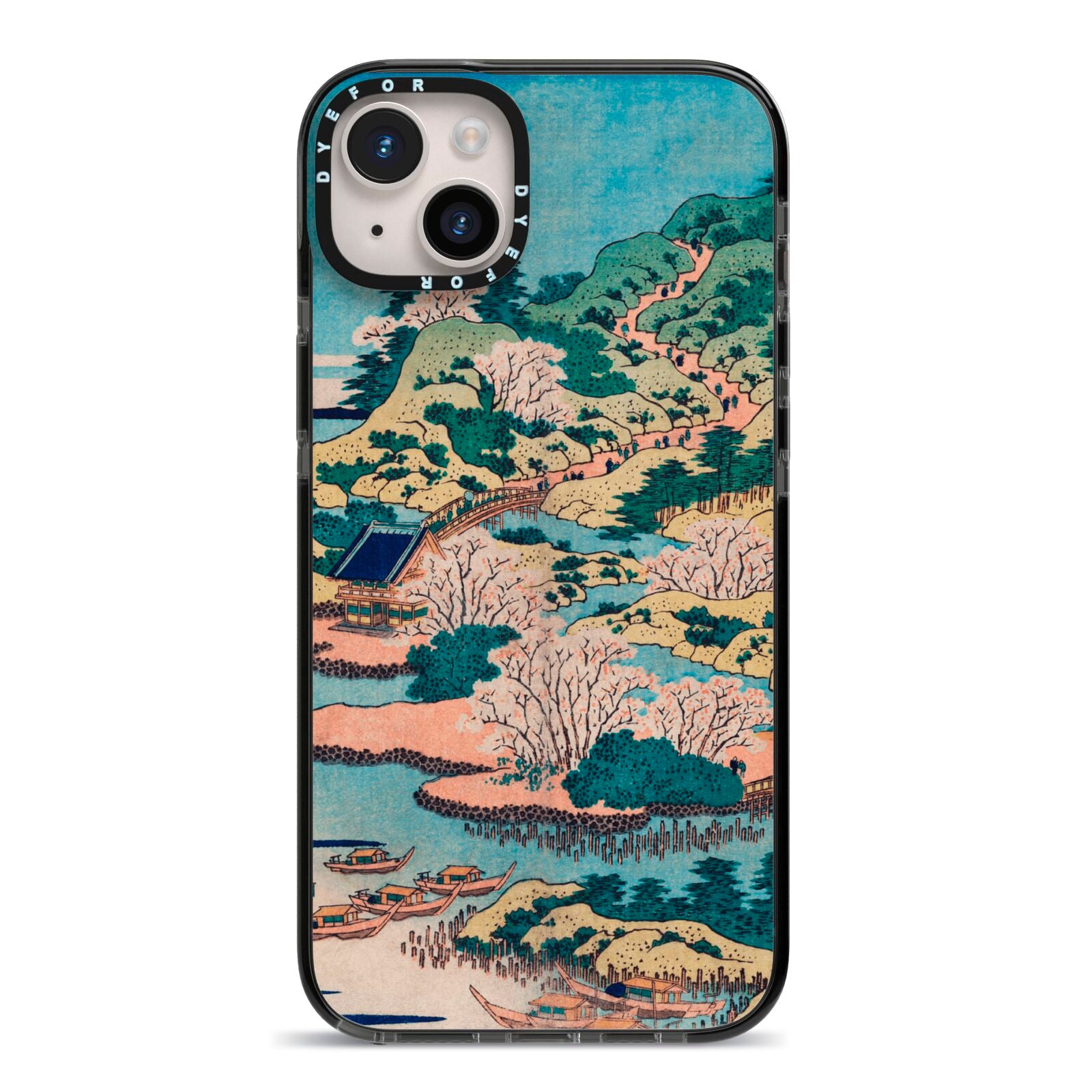 Coastal Community By Katsushika Hokusai iPhone 14 Plus Black Impact Case on Silver phone