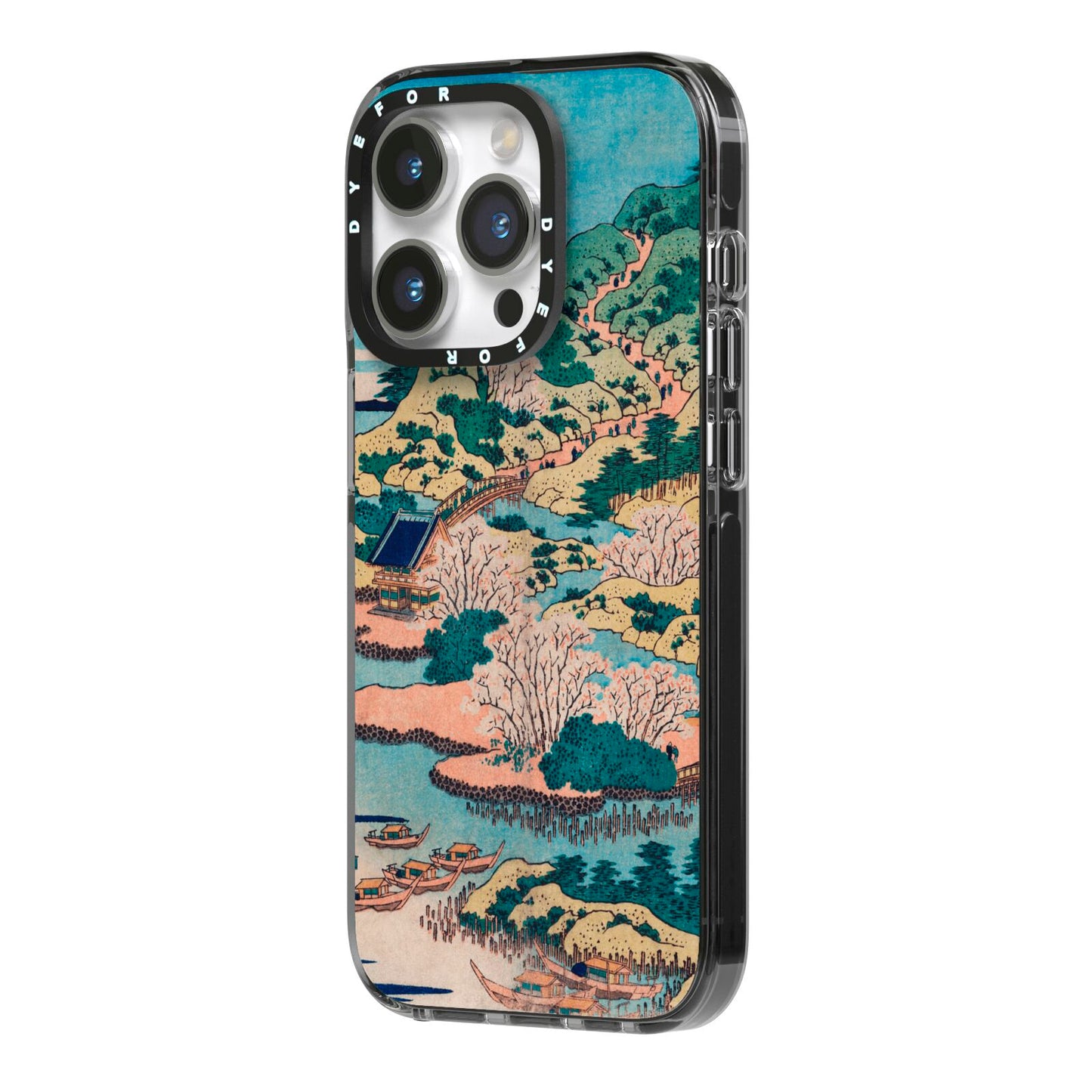 Coastal Community By Katsushika Hokusai iPhone 14 Pro Black Impact Case Side Angle on Silver phone