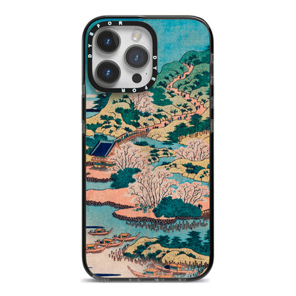 Coastal Community By Katsushika Hokusai iPhone 14 Pro Max Black Impact Case on Silver phone