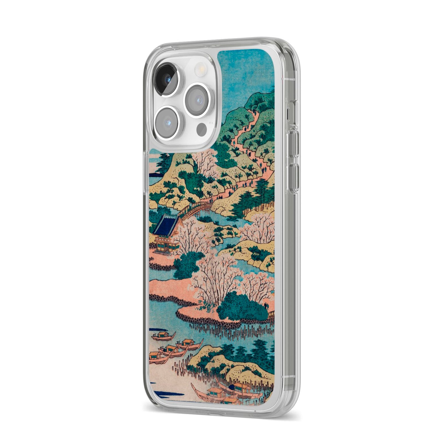 Coastal Community By Katsushika Hokusai iPhone 14 Pro Max Clear Tough Case Silver Angled Image