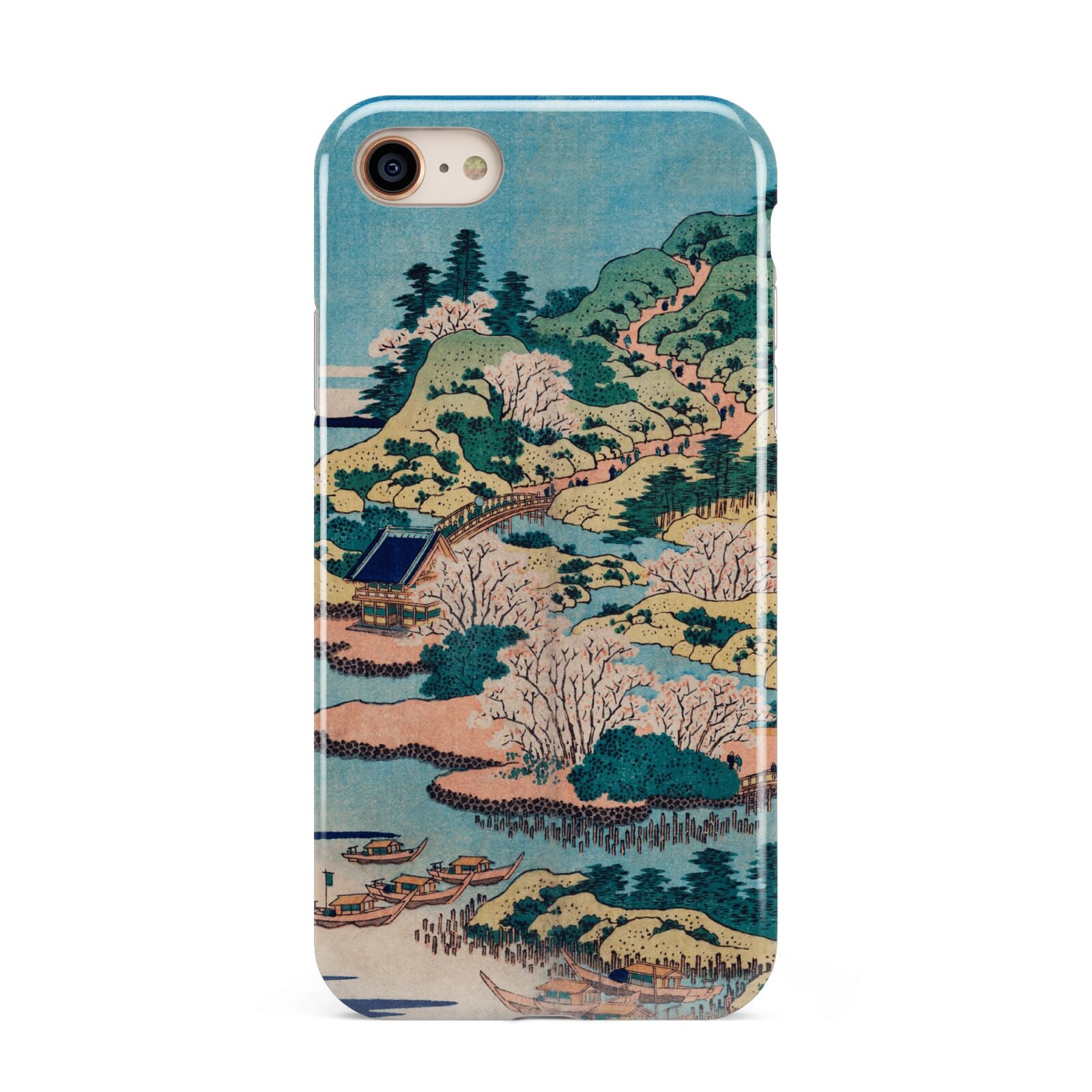 Coastal Community By Katsushika Hokusai iPhone 8 3D Tough Case on Gold Phone