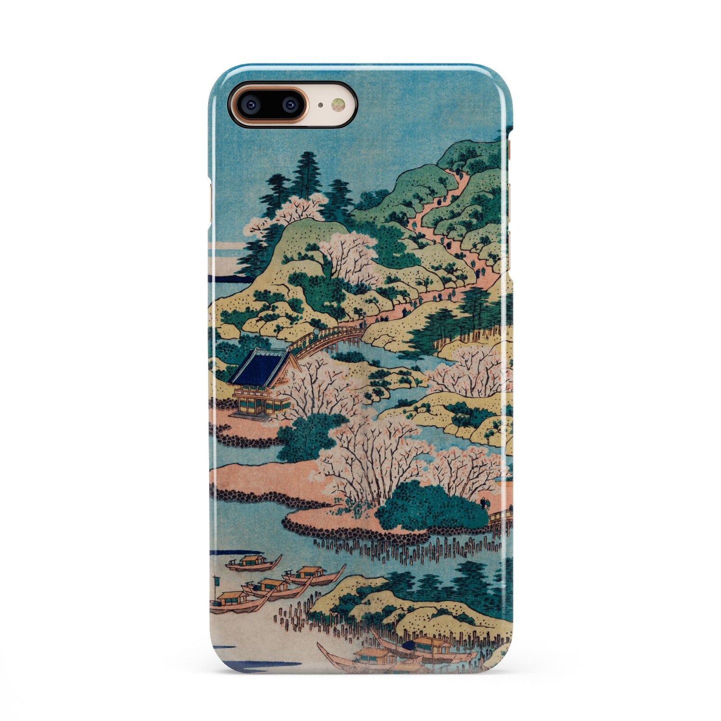 Coastal Community By Katsushika Hokusai iPhone 8 Plus 3D Snap Case on Gold Phone