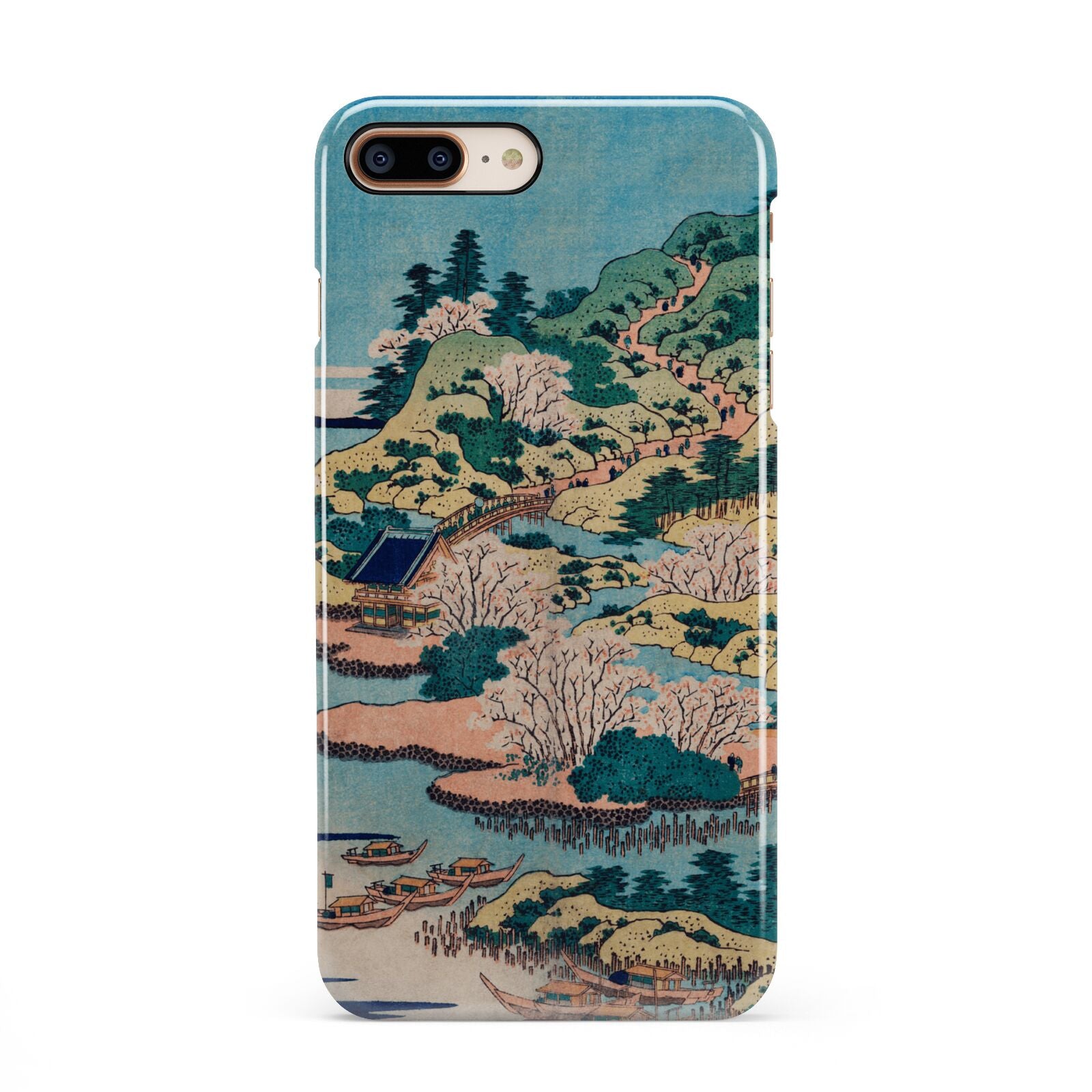 Coastal Community By Katsushika Hokusai iPhone 8 Plus 3D Snap Case on Gold Phone