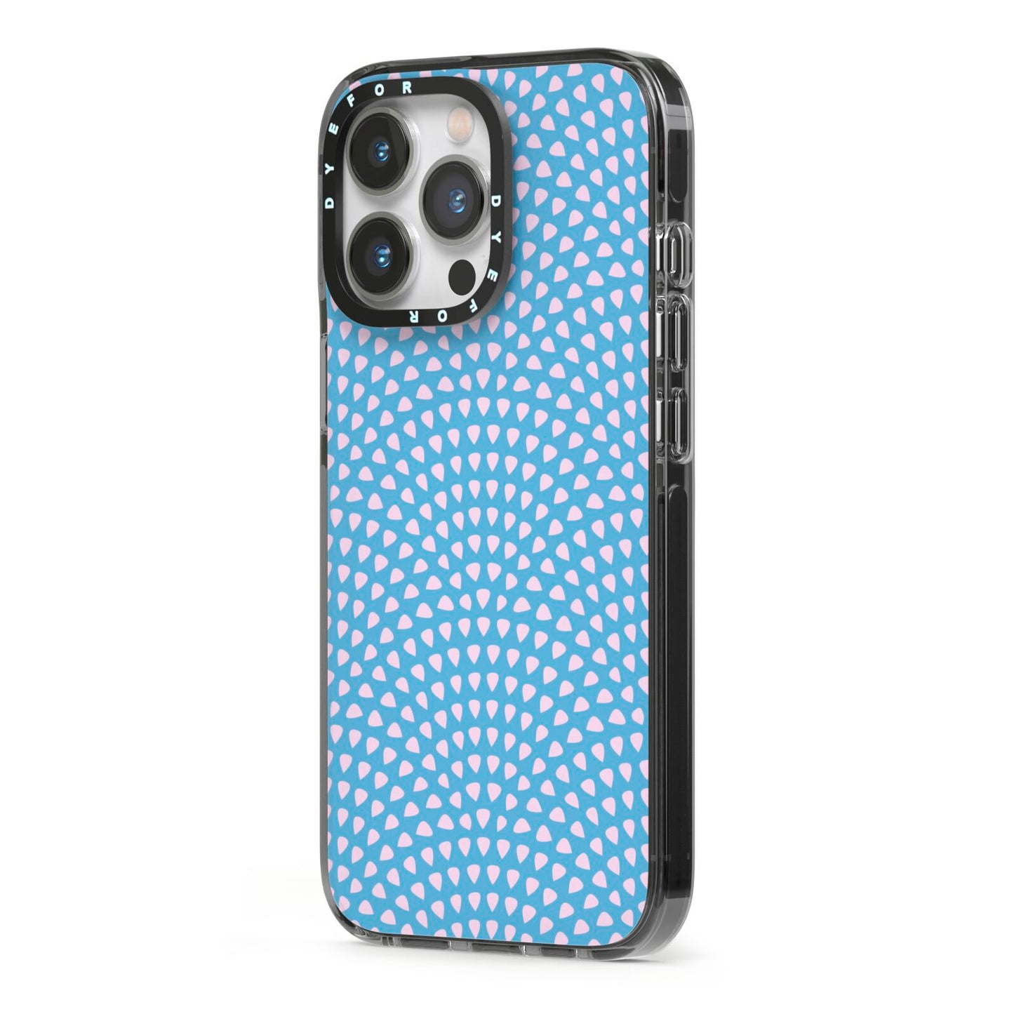 Coastal Pattern iPhone 13 Pro Black Impact Case Side Angle on Silver phone