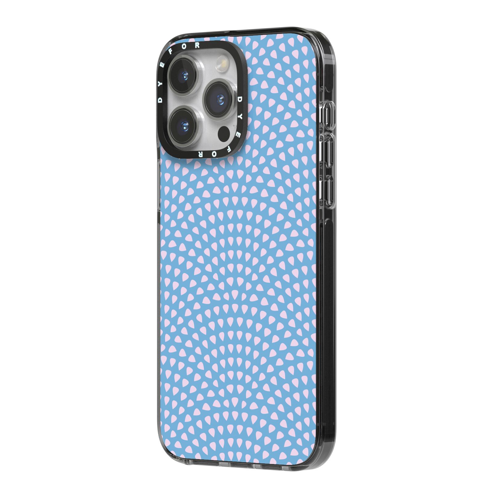 Coastal Pattern iPhone 14 Pro Max Black Impact Case Side Angle on Silver phone