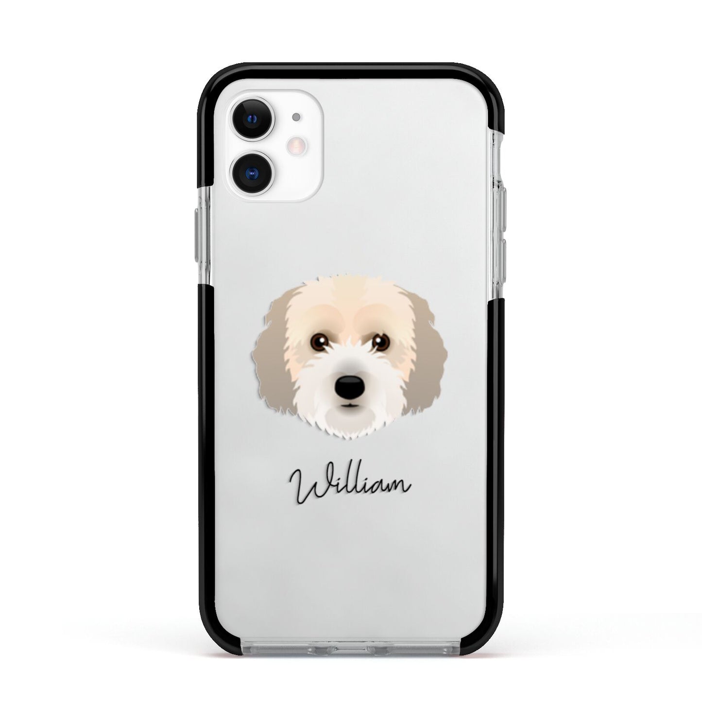 Cockachon Personalised Apple iPhone 11 in White with Black Impact Case