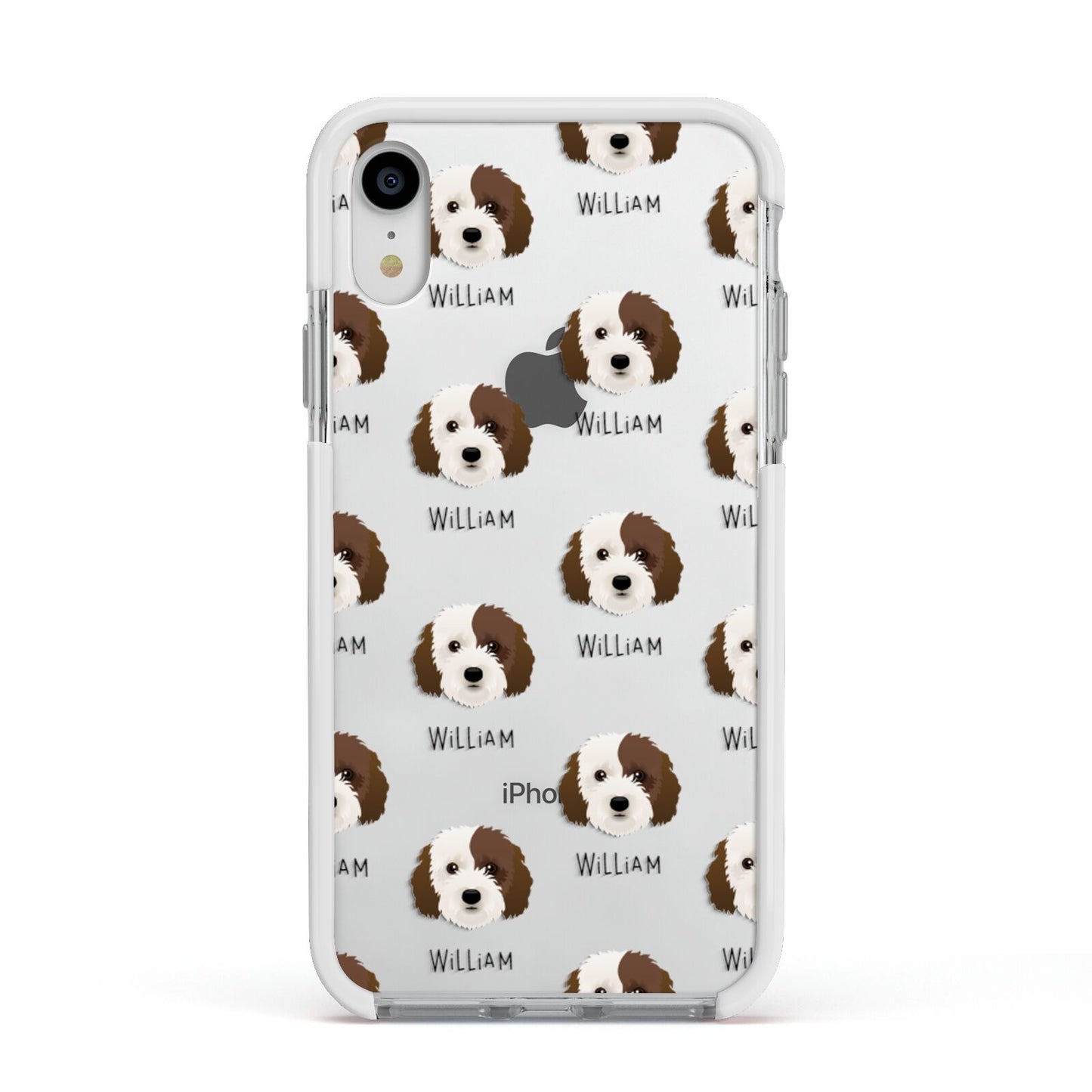 Cockapoo Icon with Name Apple iPhone XR Impact Case White Edge on Silver Phone