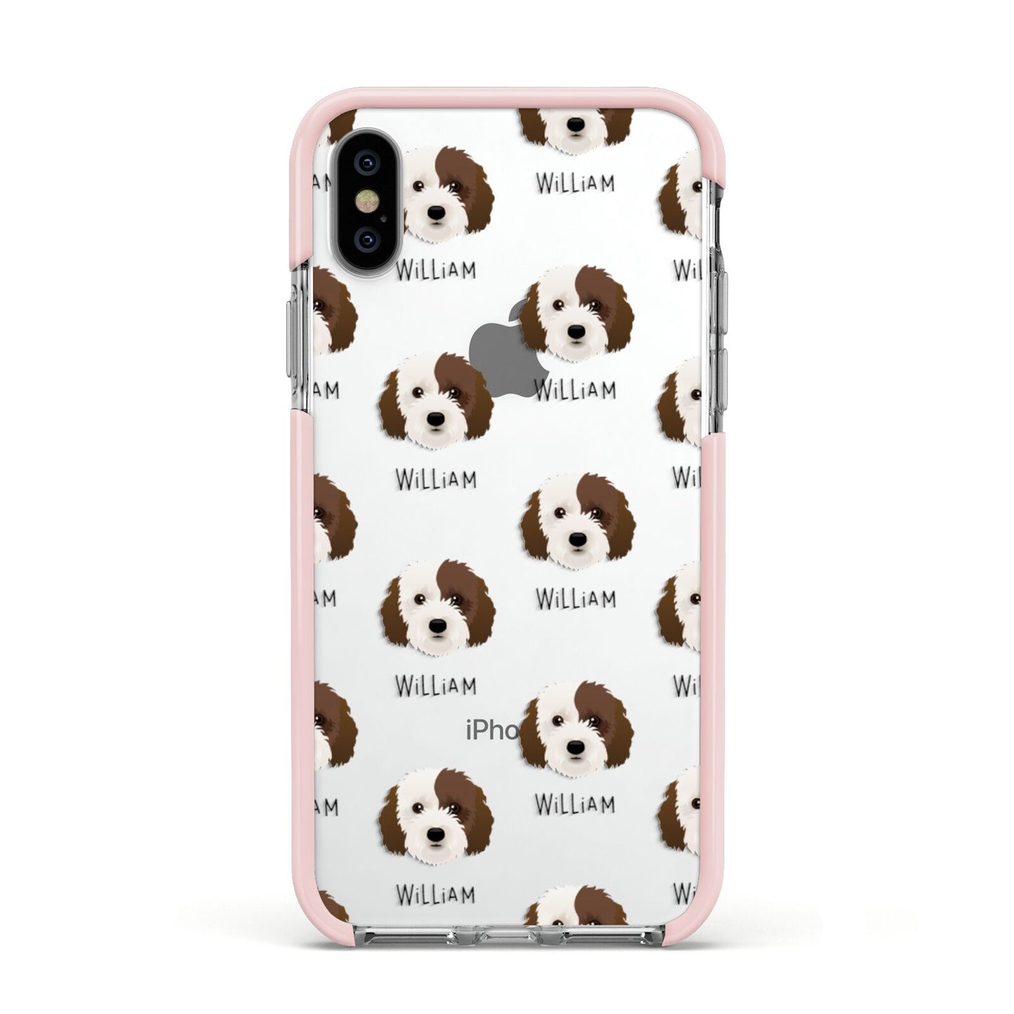 Cockapoo Icon with Name Apple iPhone Xs Impact Case Pink Edge on Silver Phone