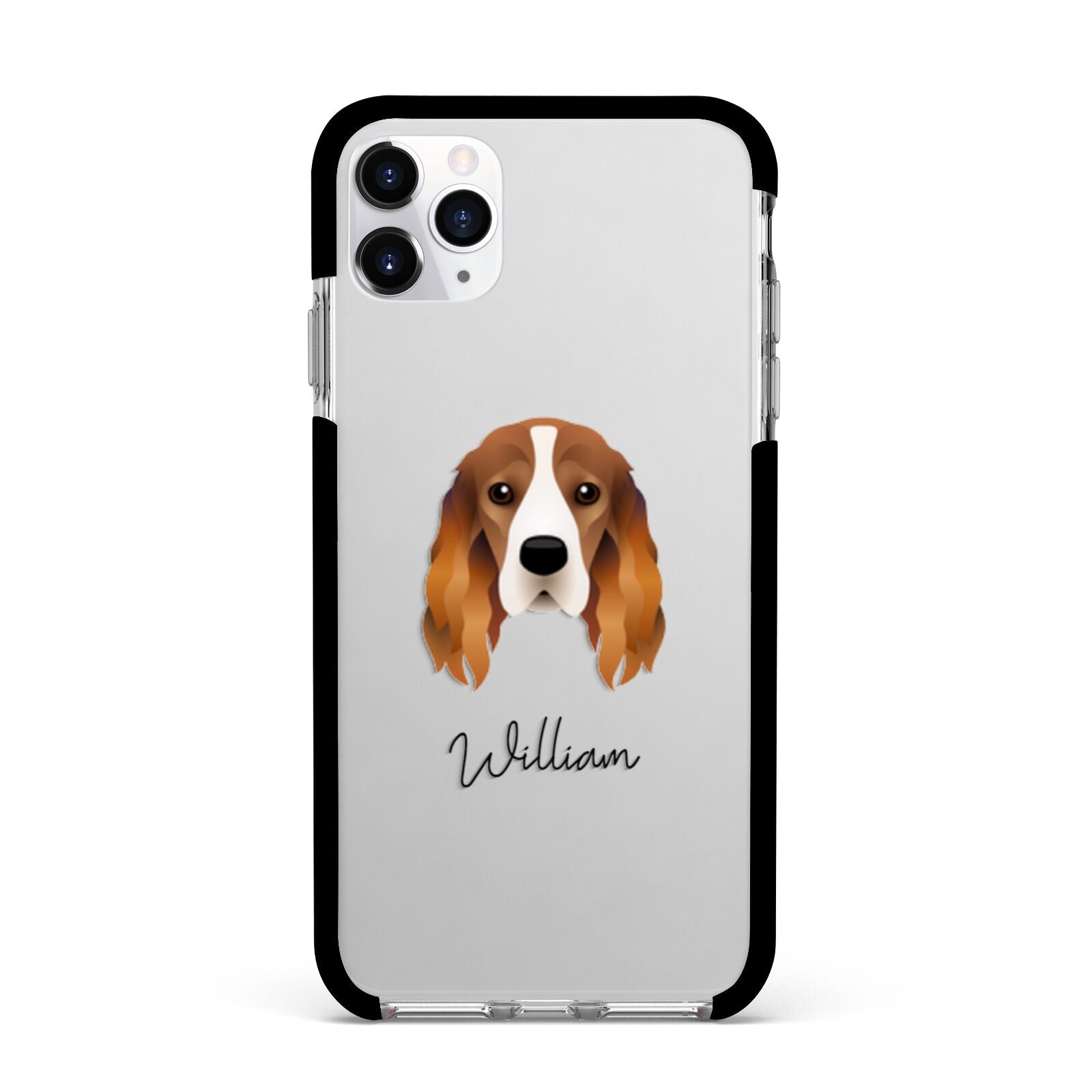 Cocker Spaniel Personalised Apple iPhone 11 Pro Max in Silver with Black Impact Case
